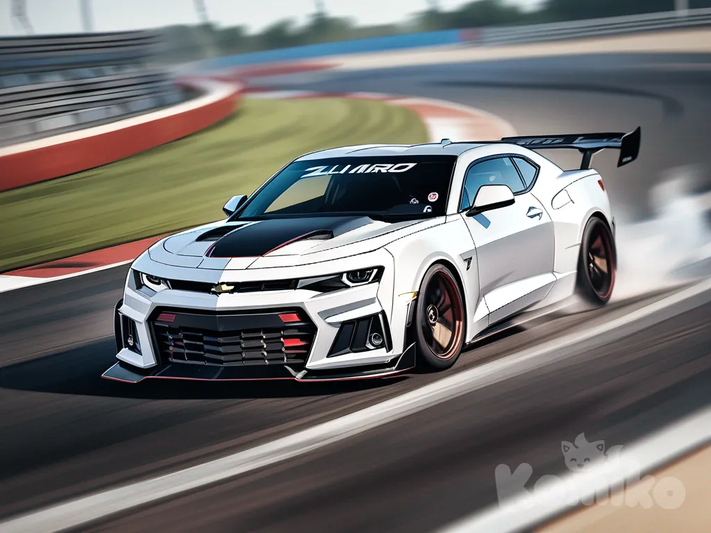 chevrolet camaro ZL1 1LE, 1car, red color, full body, drifting in circuitcircuit