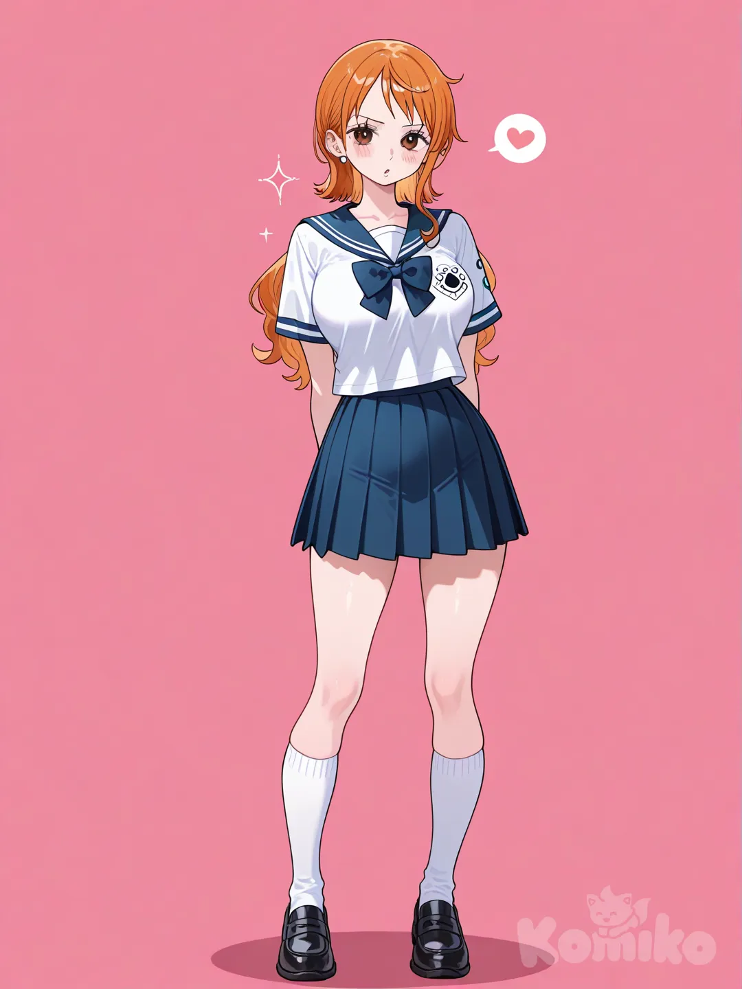 @Nami_(One_Piece), school uniform, full body