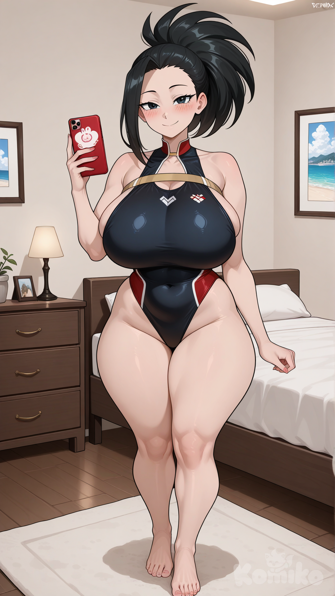 Momo taking a picture in her swimsuit