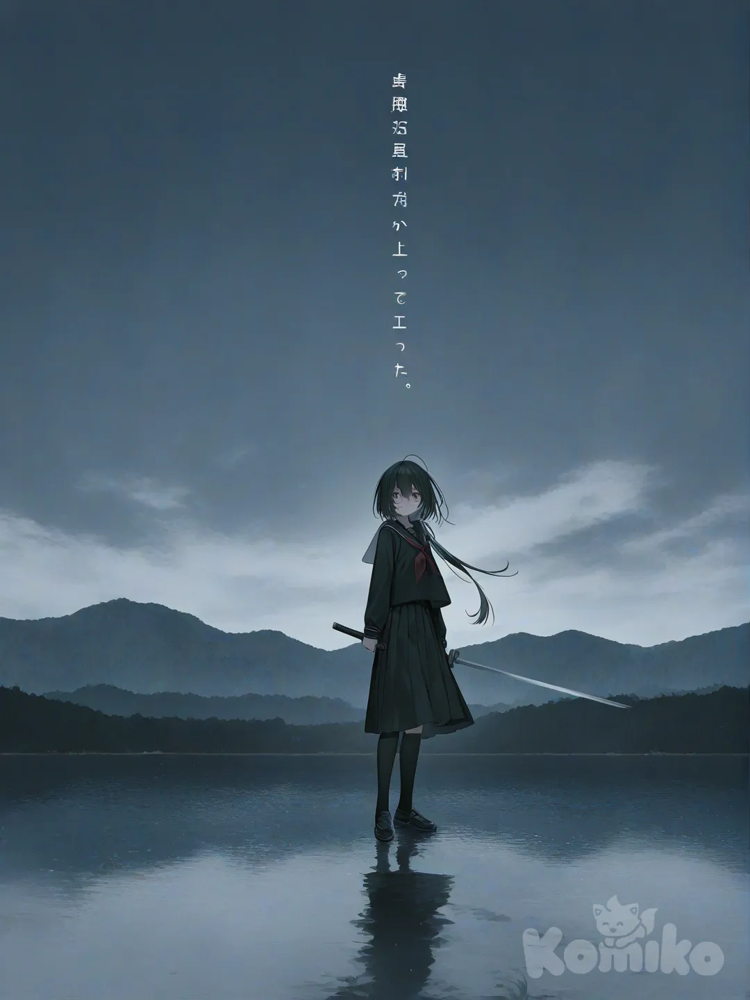 <seizure-kiyomasa-IRCt>, [soft-pastel-style], holding sword, frown, shocked, medium long shot, lake