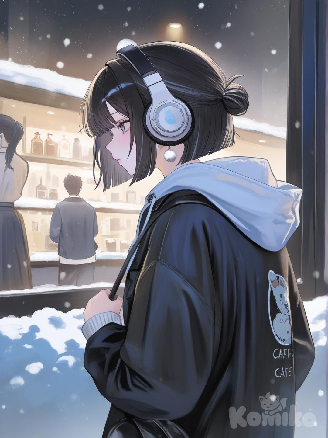 A peaceful night with only snow falling. 