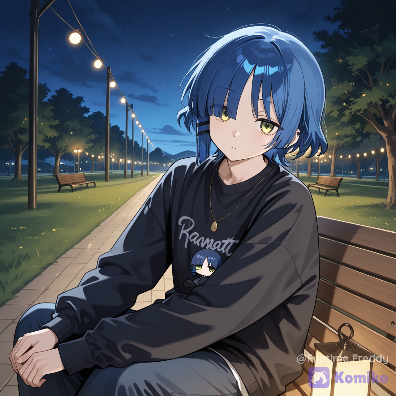 Ryo Yamada sitting on the bench at night