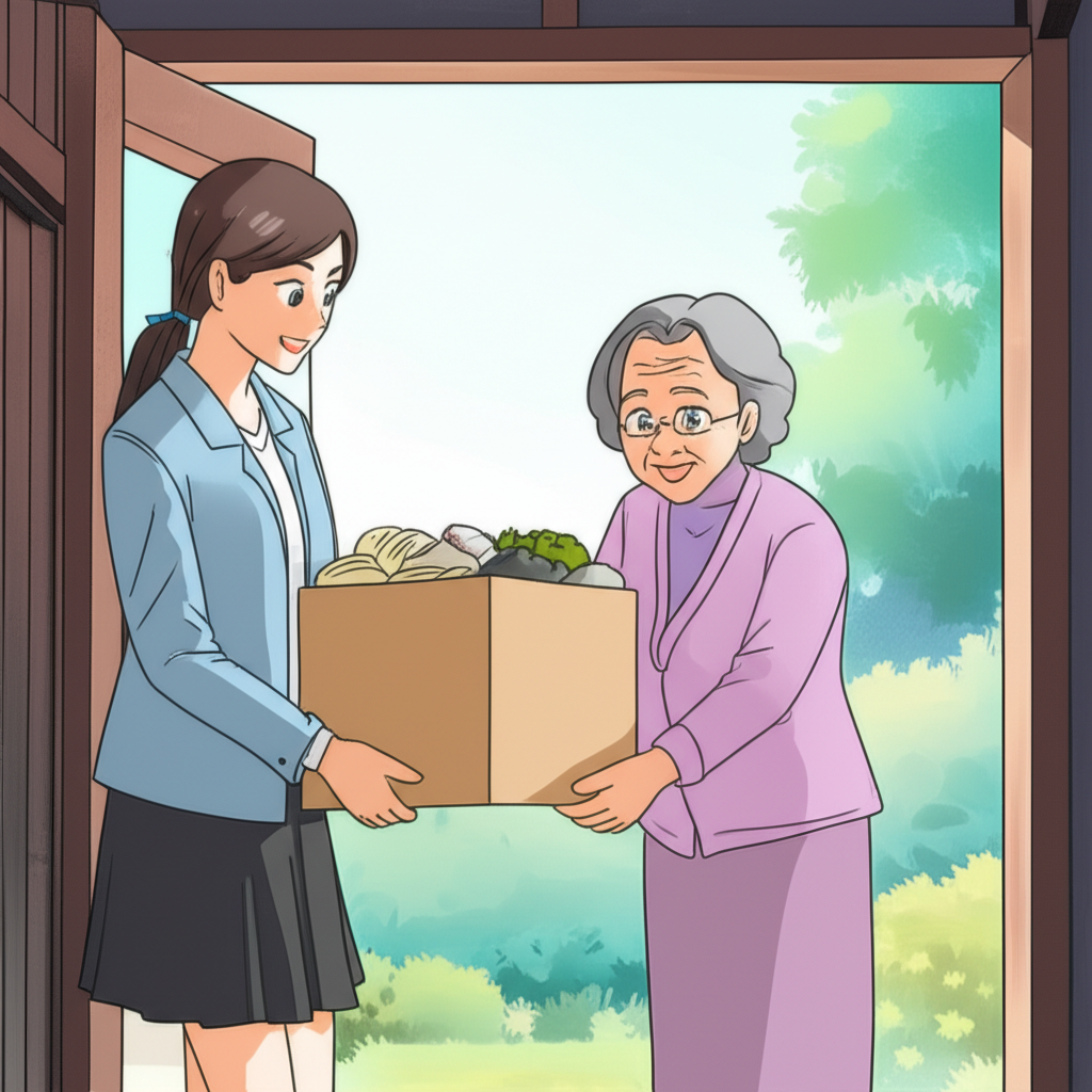 Seorang wanita muda menolong wanita lansia