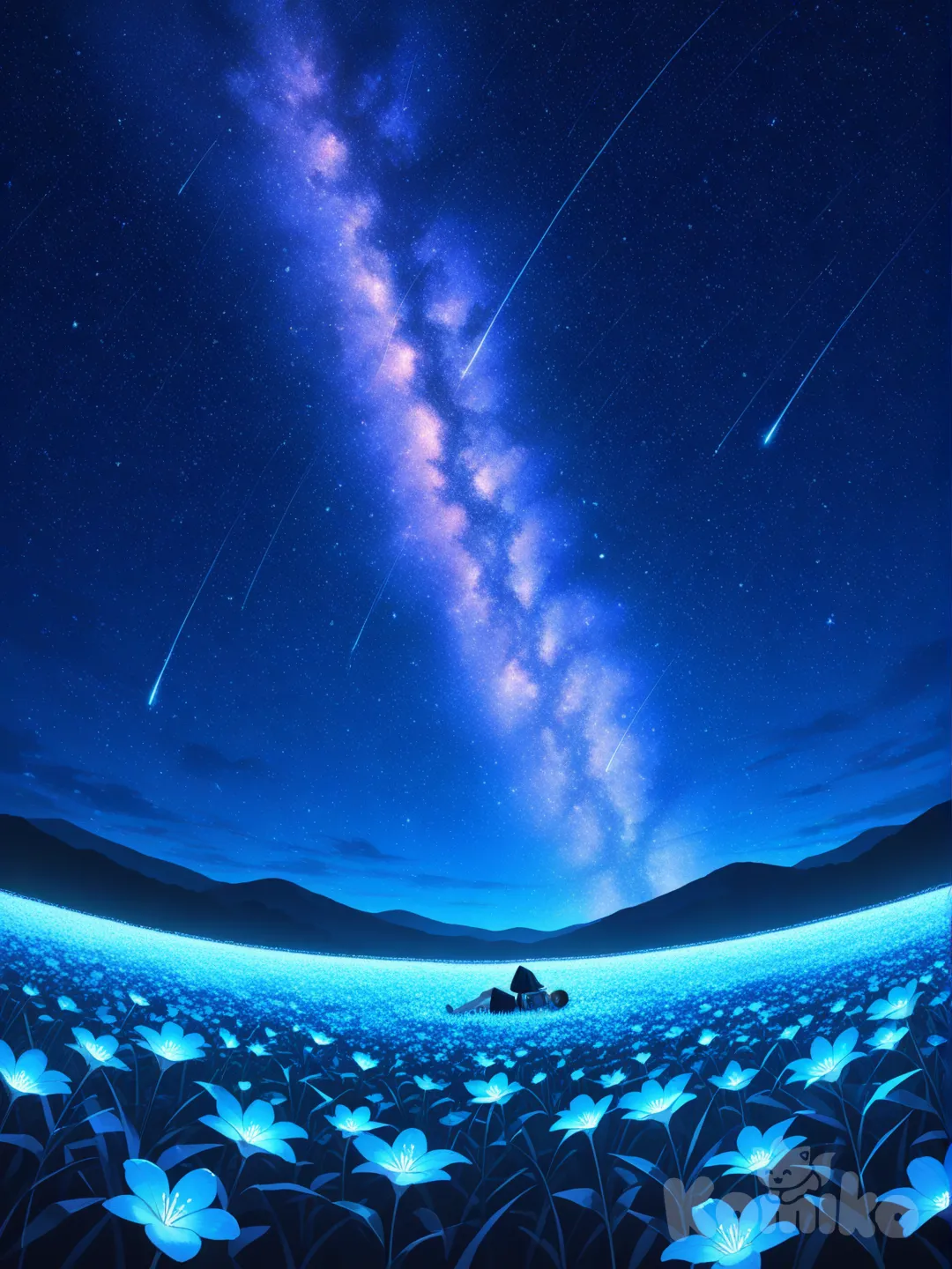 night, cosmic background, flower field,