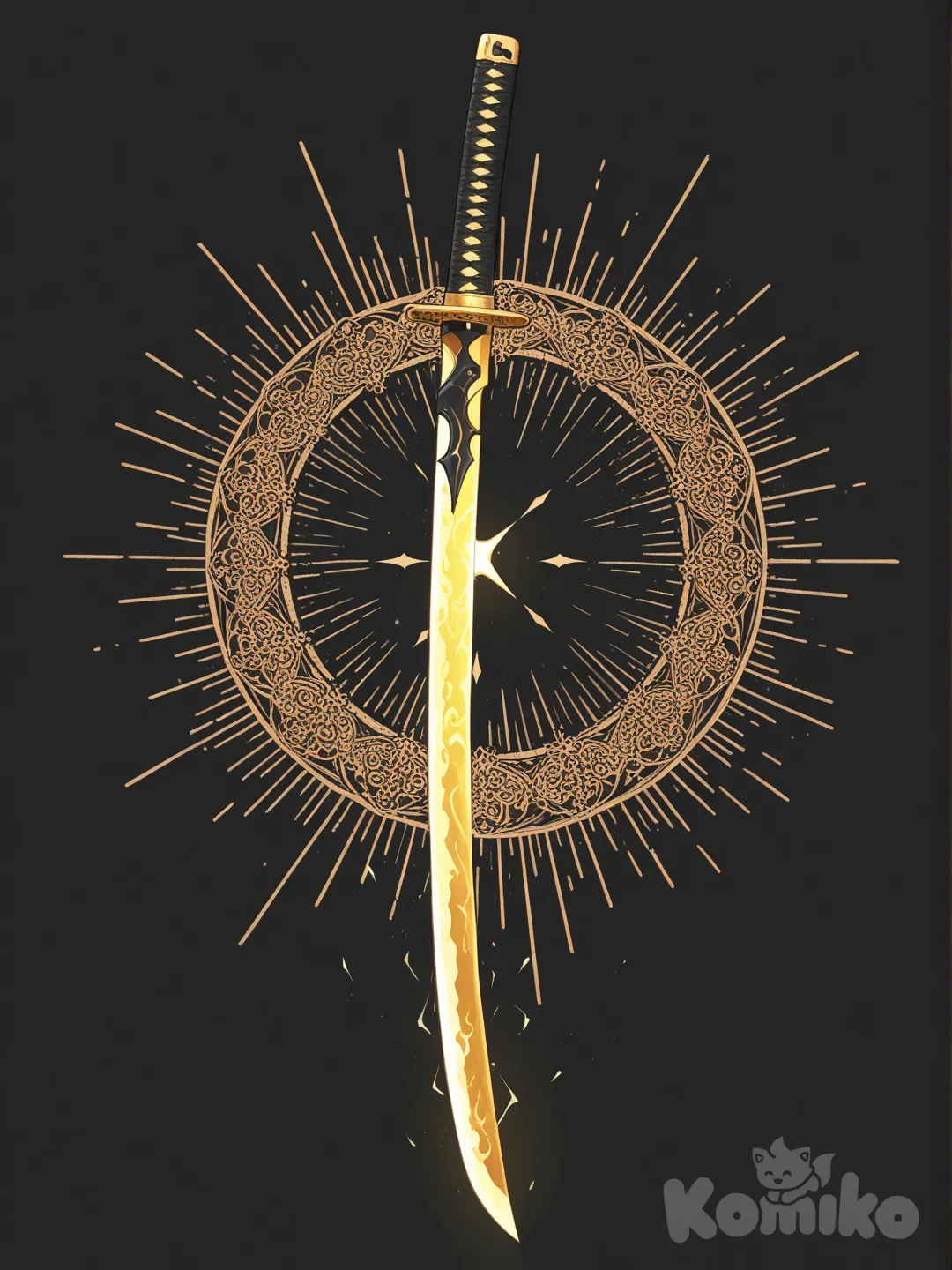 yellow katana, black background