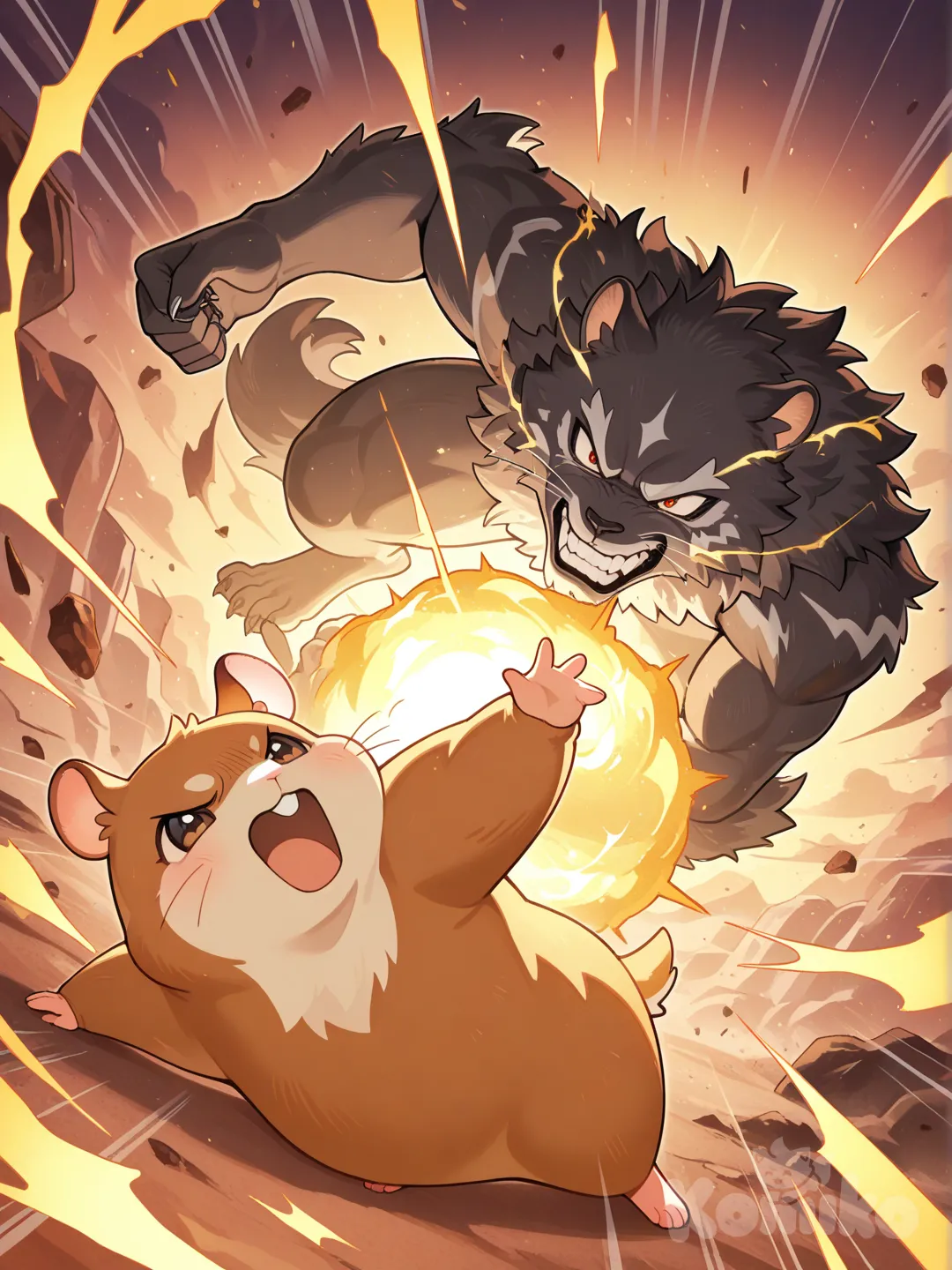 Arte IA: hamster vs wolf | KomikoAI