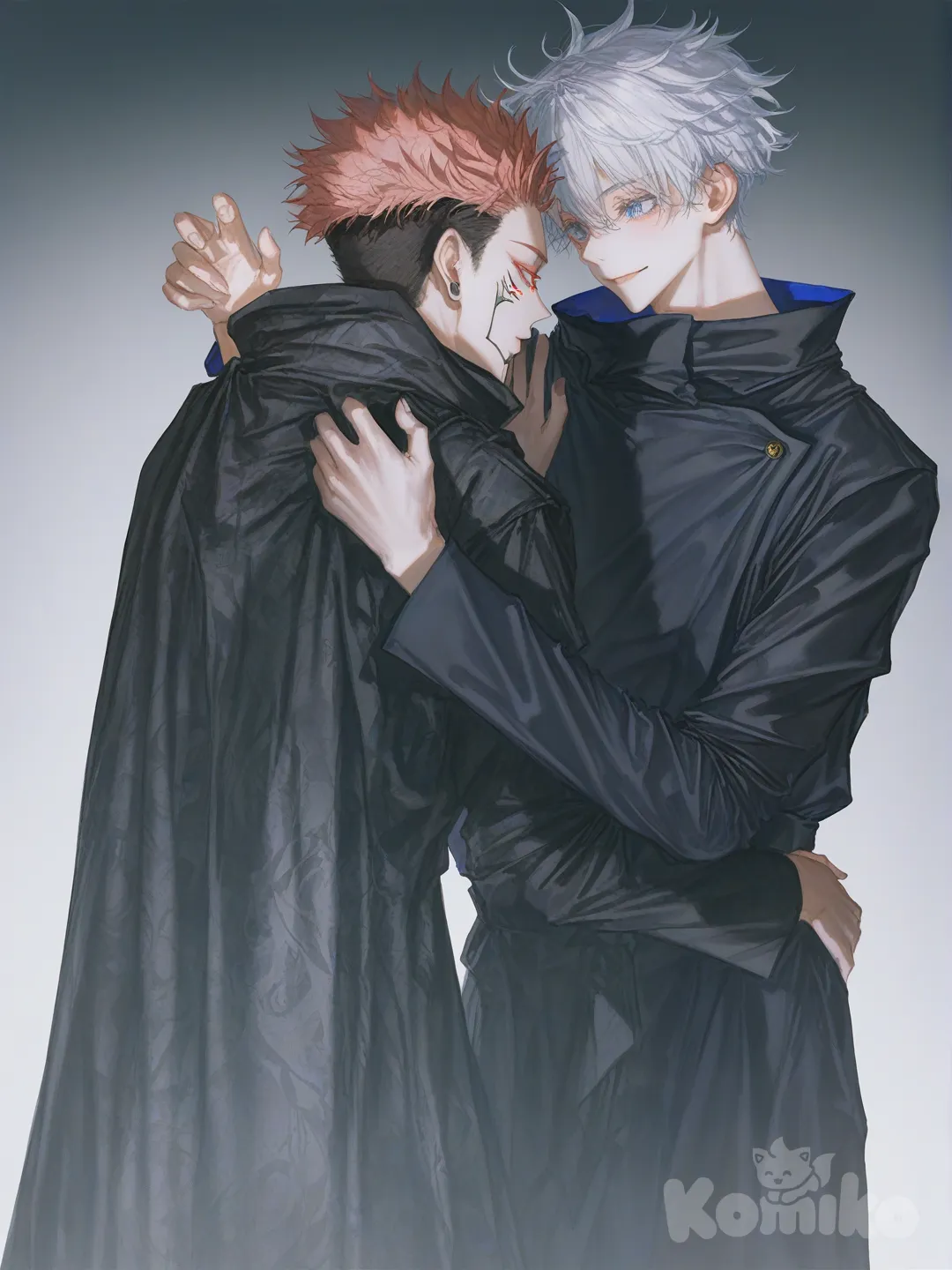 [soft-light-illustration-style], @Ryoumen_Sukuna_(Jujutsu_Kaisen), @Gojou_Satoru , 2boys