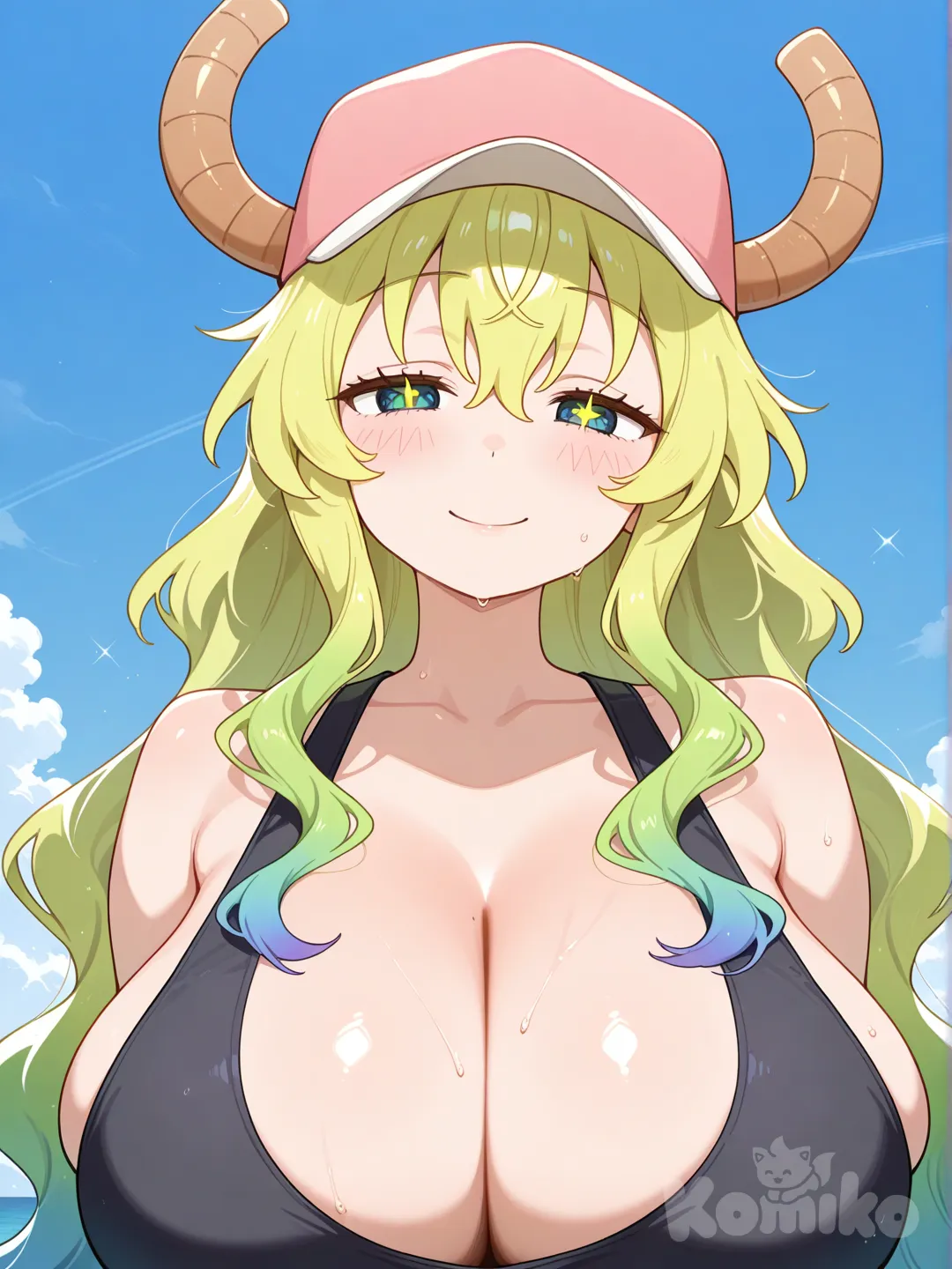 Lucoa_(Maidragon), looking at viewer, upper body, [glossy-anime-style]