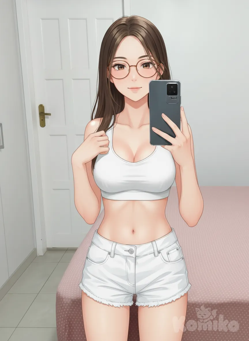 1girl,Small bra, white bra, small breasts, Very short shorts, white shorts , anime style