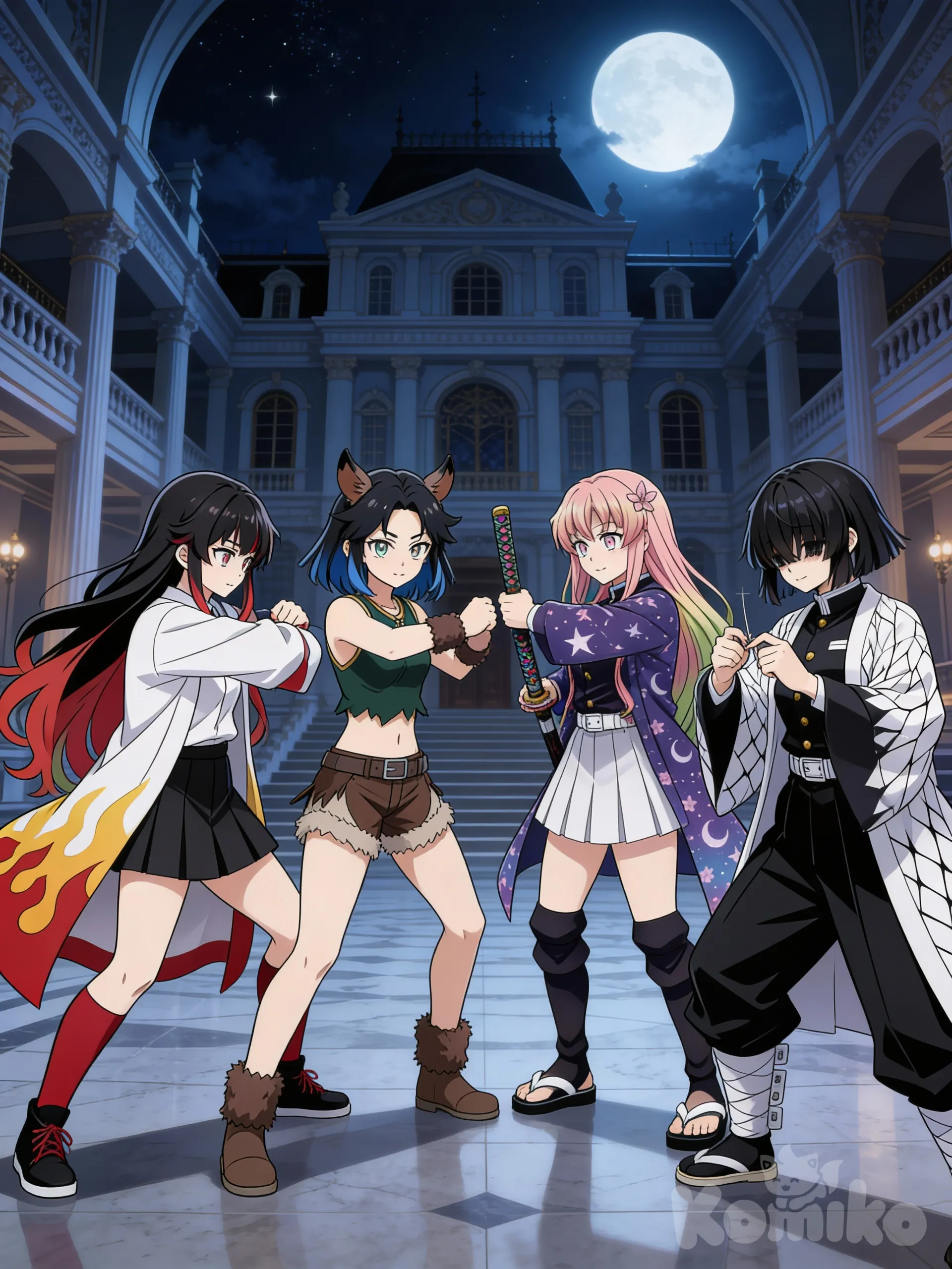 Inoko, Luna, Mist, and Niku getting ready to head to the Moonlight Mansion for a training session!