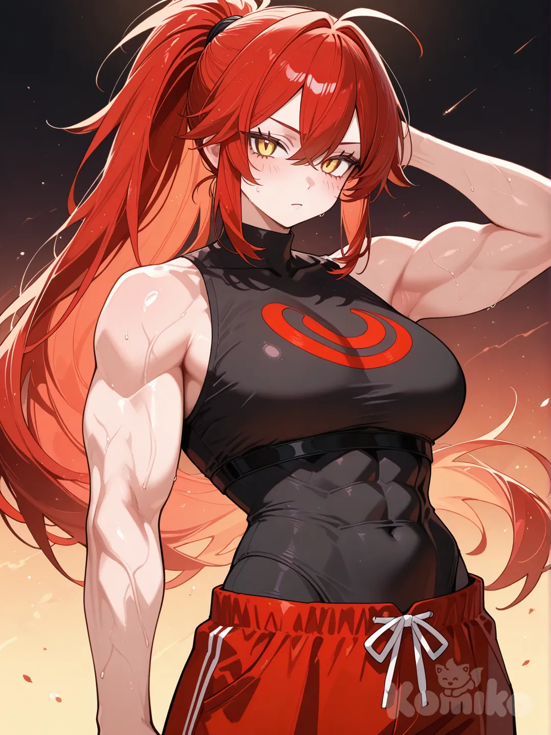 Pokmon, Groudon,female, humanization, ponytail, red hair, yellow eyes