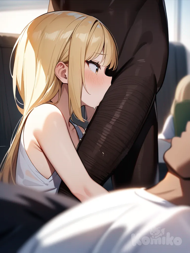 cute asian anime girl sucking a big black guys dick, the 2nd girl with blonde hair and no clothes on also sucking the big black guys dick.