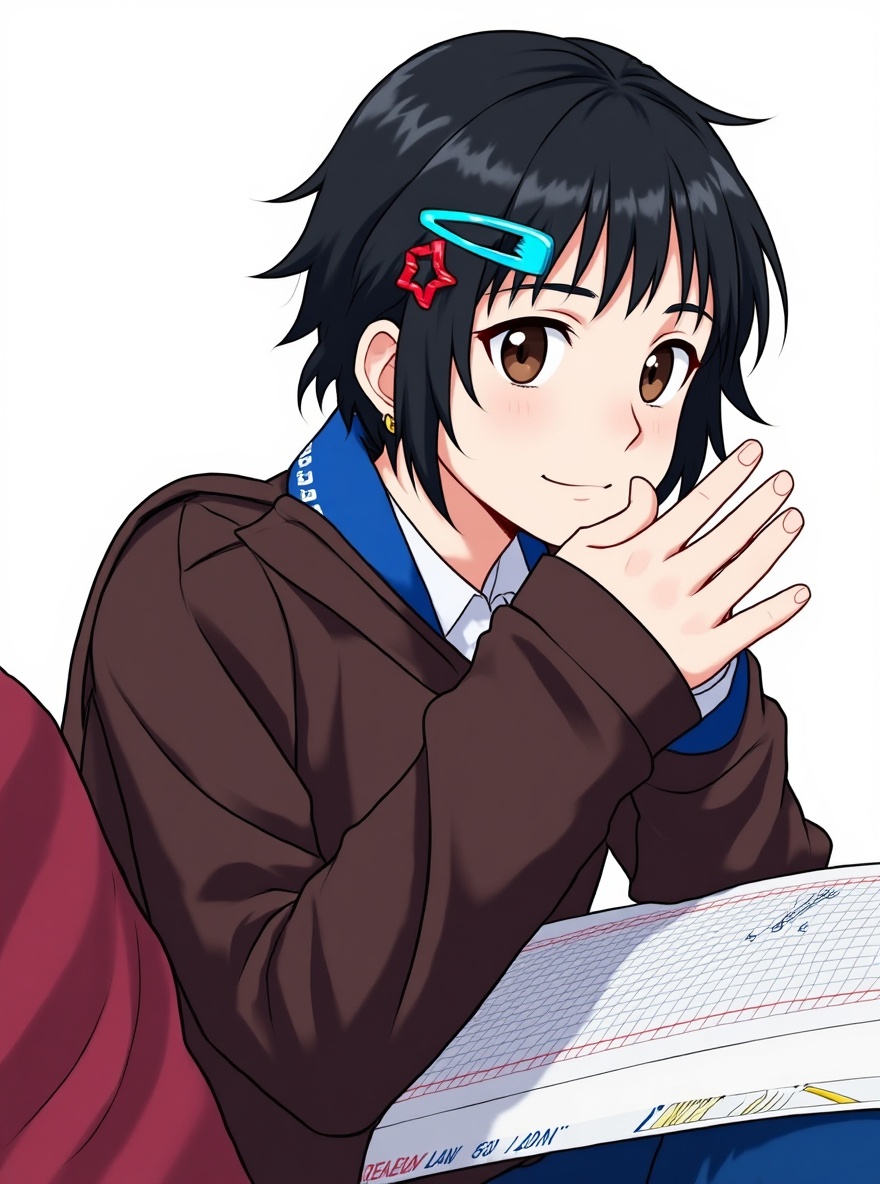 1girl, child, petite, black hair, brown eyes, fair skin, single character, full body, looking at viewer, anime style, simple background, white background