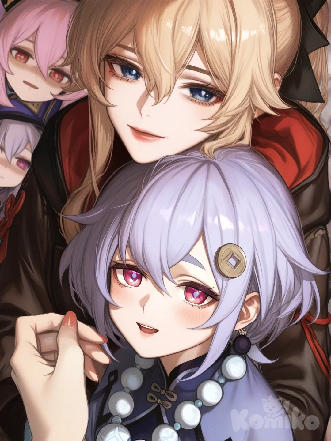 @Anya_(Spy_X_Family), [semi-realistic-portrait-style], pov, @Jean_(Genshin_Impact), @Laffey_(Azur_Lane), @Qiqi_(Genshin_Impact), @Hu_Tao_(Genshin_Impact)