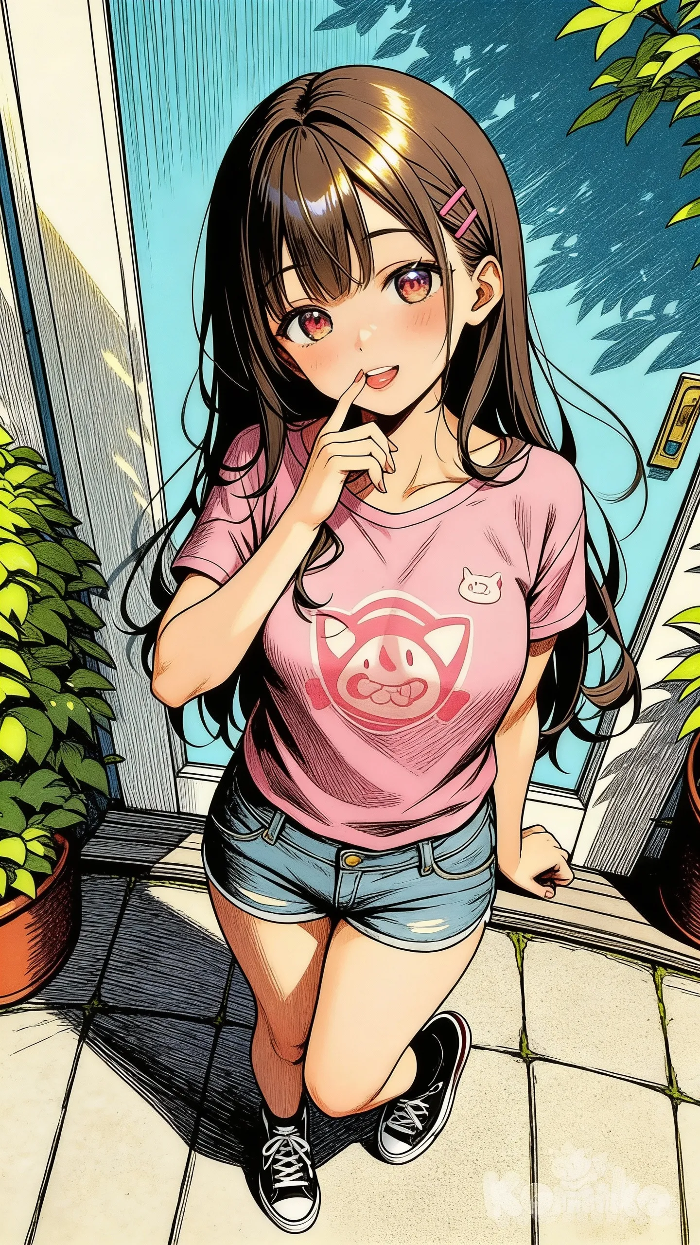 1001007230, anime carved style, stylized anime illustration with bold lineart and defined contours, dramatic shading, hand-drawn brush textures, high-quality anime aesthetic, cinematic stylized lighting, cross-hatching shadows, smooth gradients, strong depth, expressive anime eyes with exaggerated reflections and inner detail, individually drawn hair strands with fluid motion and artistic shine, illustrated skin with soft glow, subtle drawn imperfections and light artistic grain, non-realistic anime proportions (larger eyes, clean facial structure), vivid colors, strong contrast, painterly atmosphere, professional anime artwork, impossible to confuse with photography