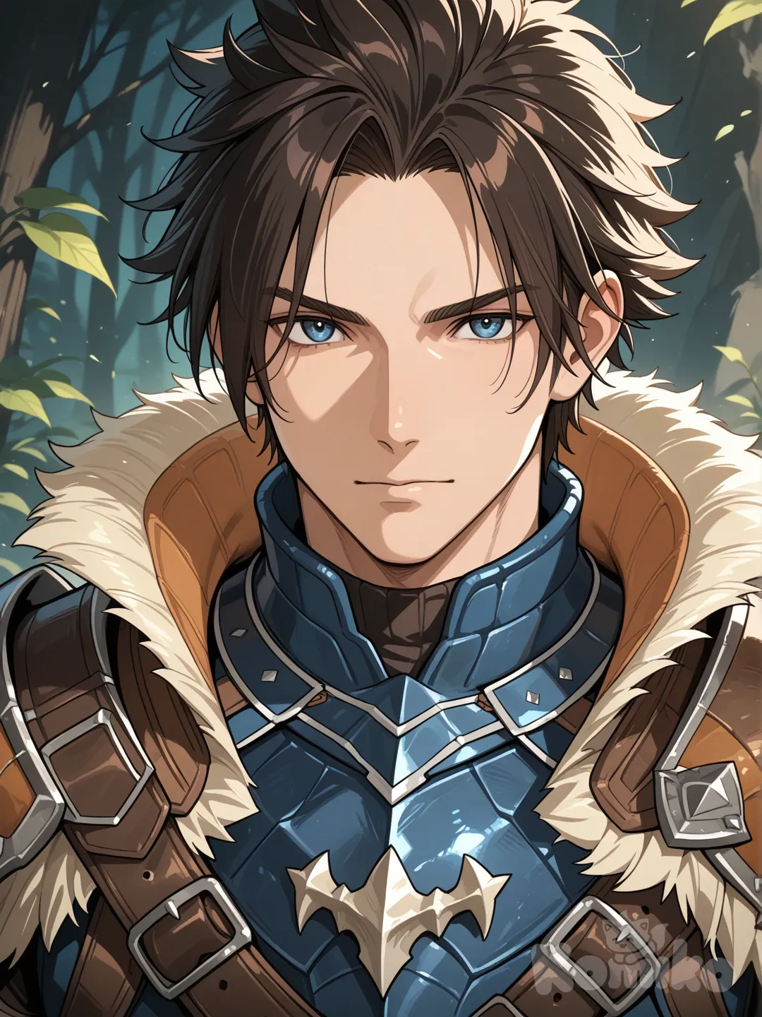 male, hunter, anime art style, final fantasy, monster hunter : world, complete bust portrait