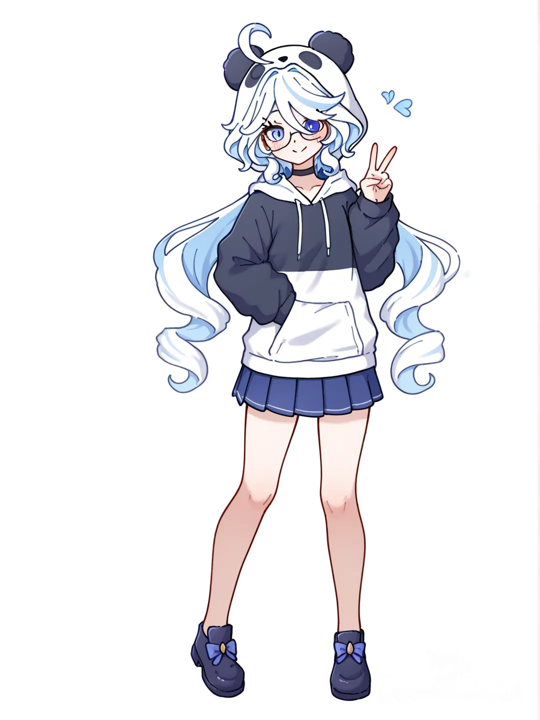 anime girl with panda hat, cute kawaii style, adorable character design, Furina (Genshin Impact), [pokemon-style], @povar-TKjW, v sign