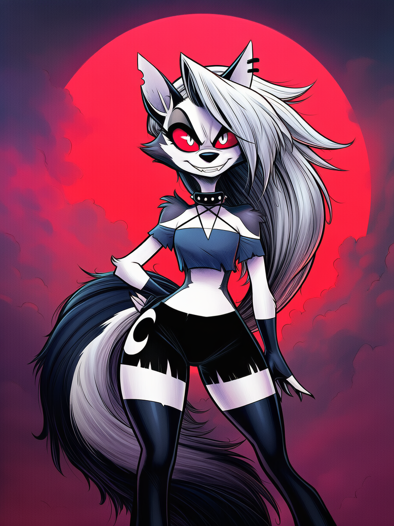 @Loona_(Helluva_Boss), evil smile, [classic-cel-animation], portrait