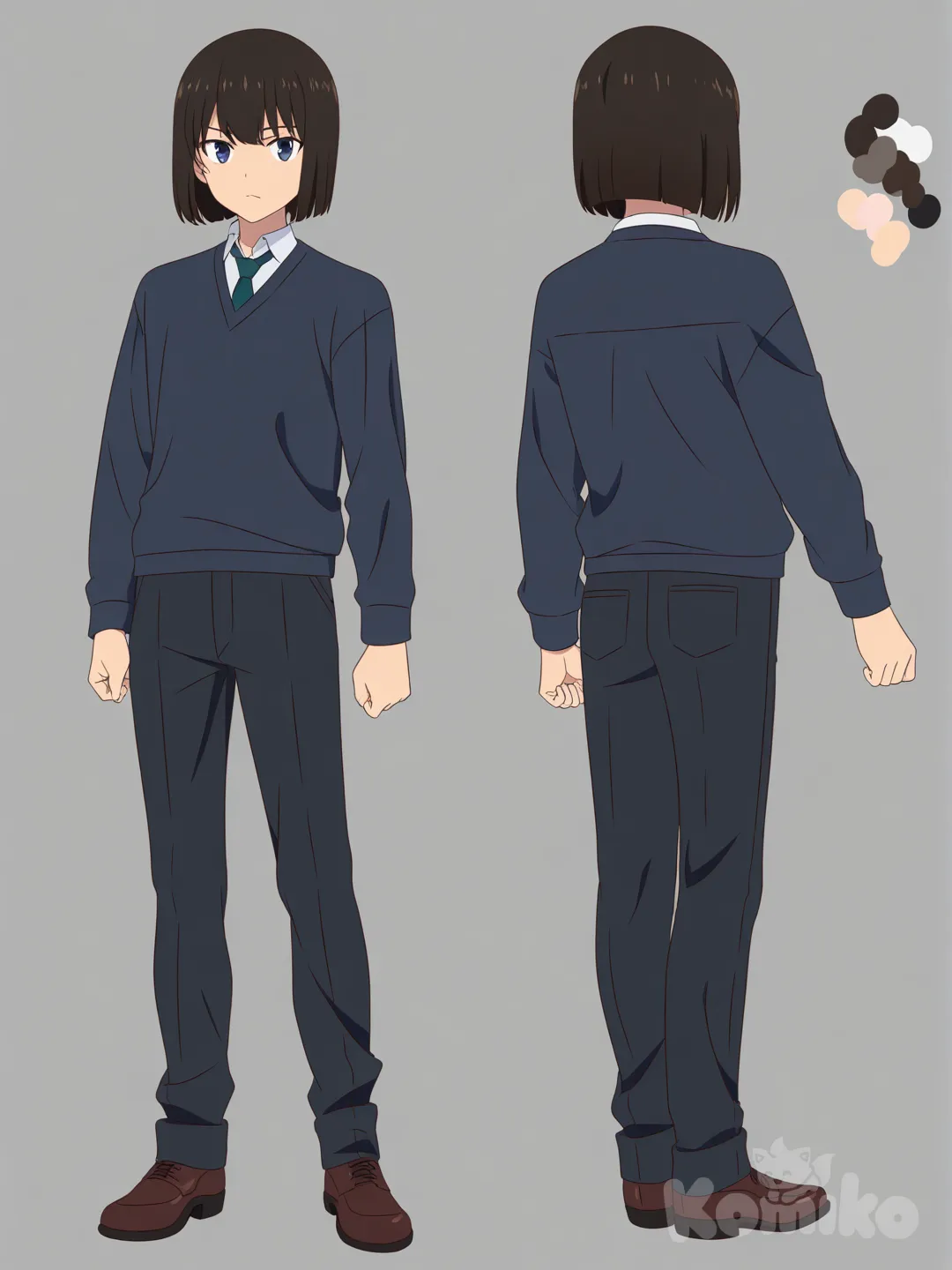 male, bob hairstyle, reference sheet, [pop-anime-style]