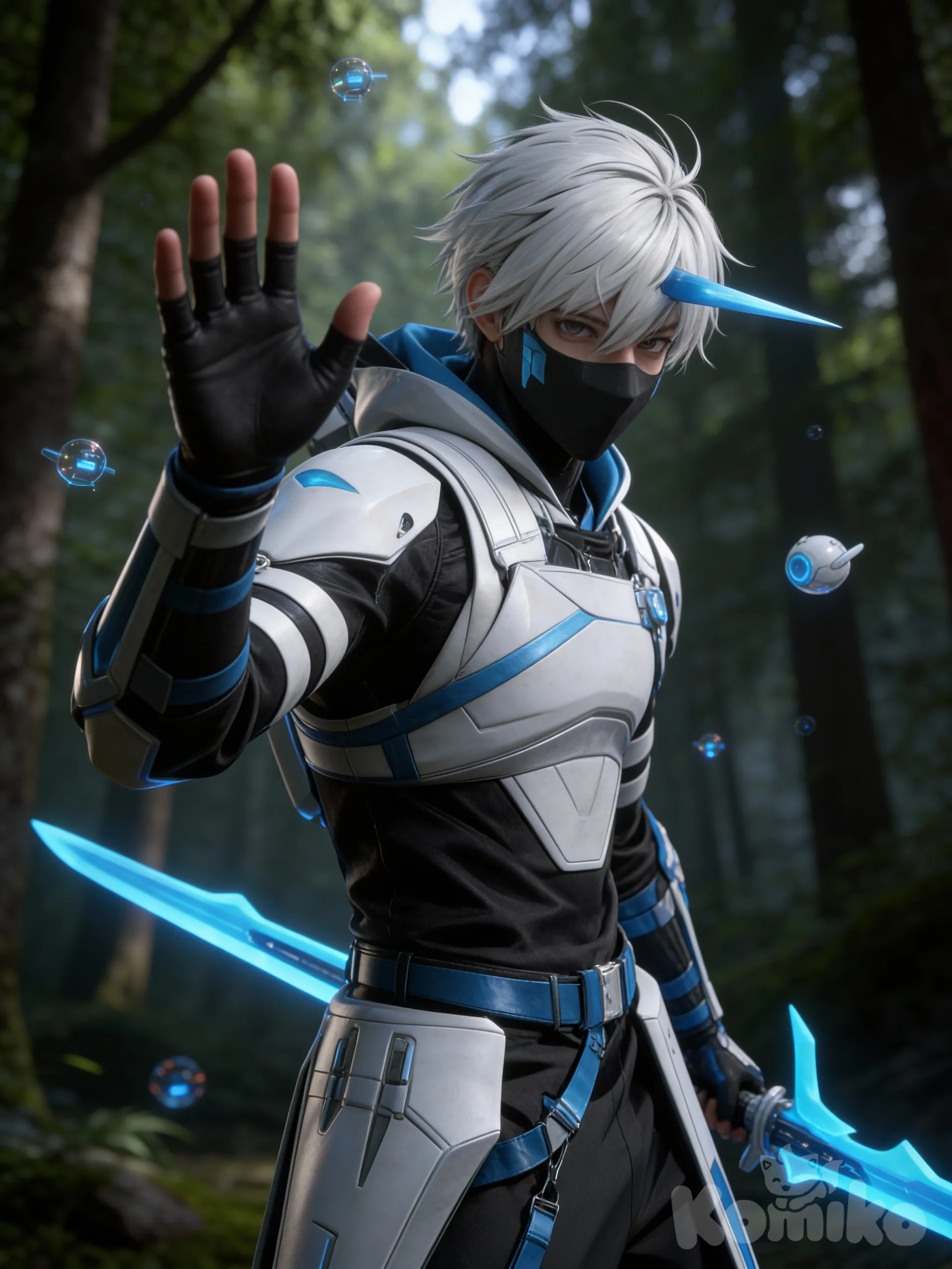 @kael-thorn-IFzz, waving, upper body, cinematic lighting, forest,Hd,3d,1boy, hyper realism man, hyper realistic skin texture