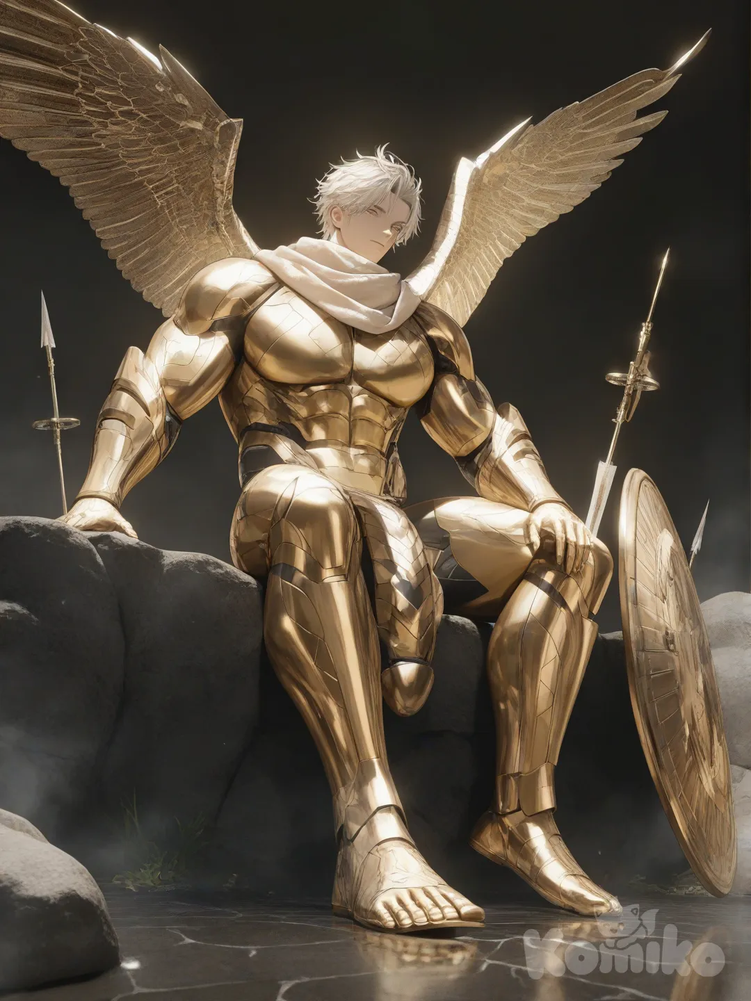 Hd,3d,1boy, hyper realism man, hyper realistic skin texture,naked, sitting,big cock, bluesh, muscular, male, big chest, full body, from below, onsen, sitting on the ground, @zephyr-kai-Pq3x