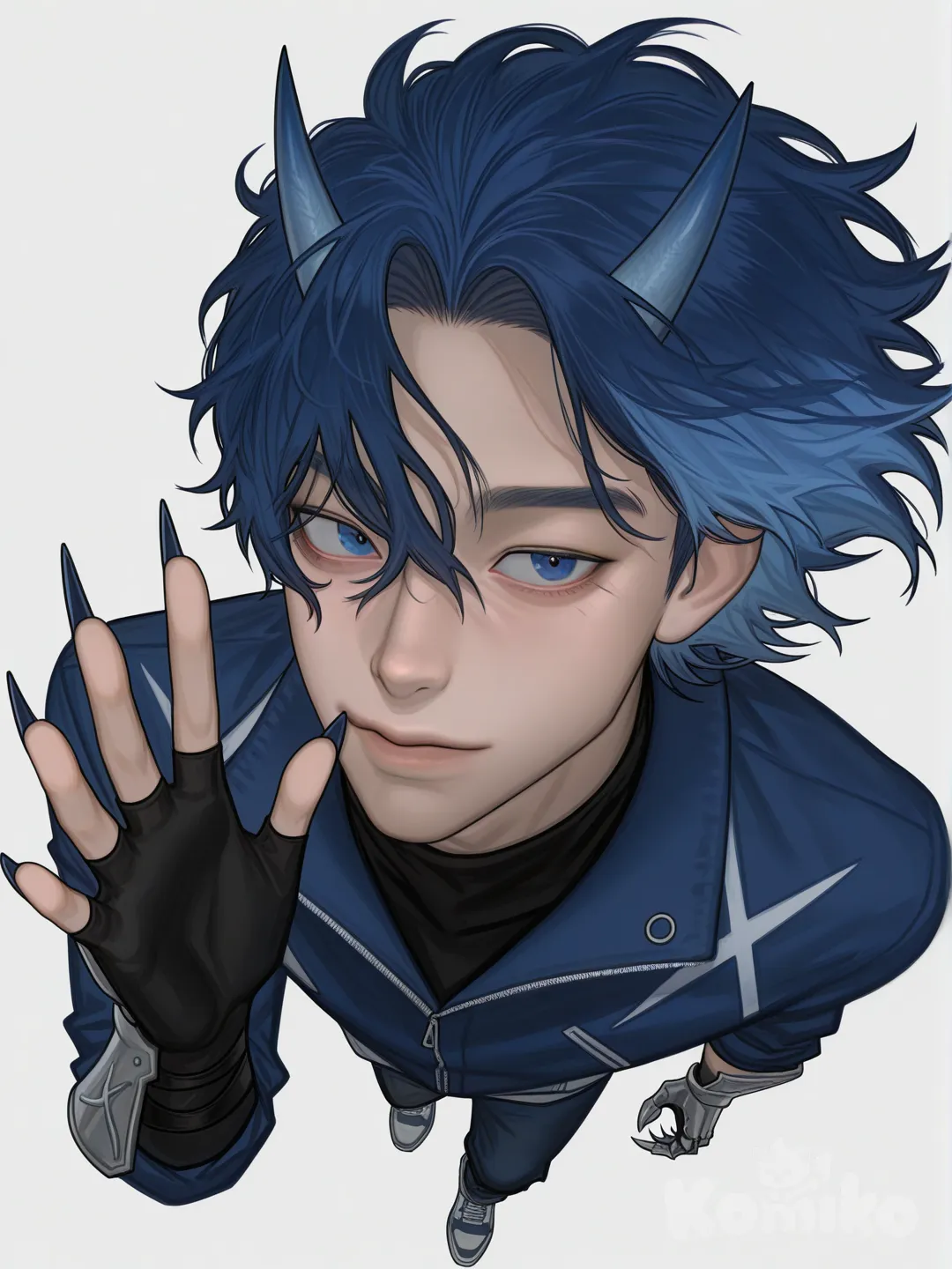 Zephyr kai,hair,band, blue eyes, [digital-painterly-style]