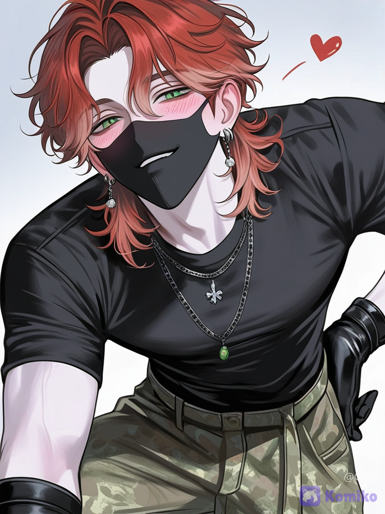 [polished-illustration-style], @min-joon-Zow, 2boys, face mask, combat boots, wide-leg pants