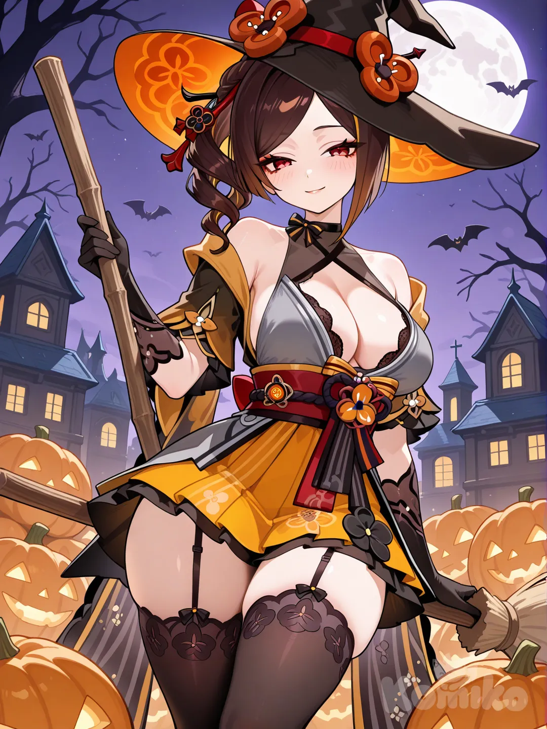Chiori (Genshin Impact), Halloween bruja sexy linda sexualmente sexy linda, [glossy-anime-style]