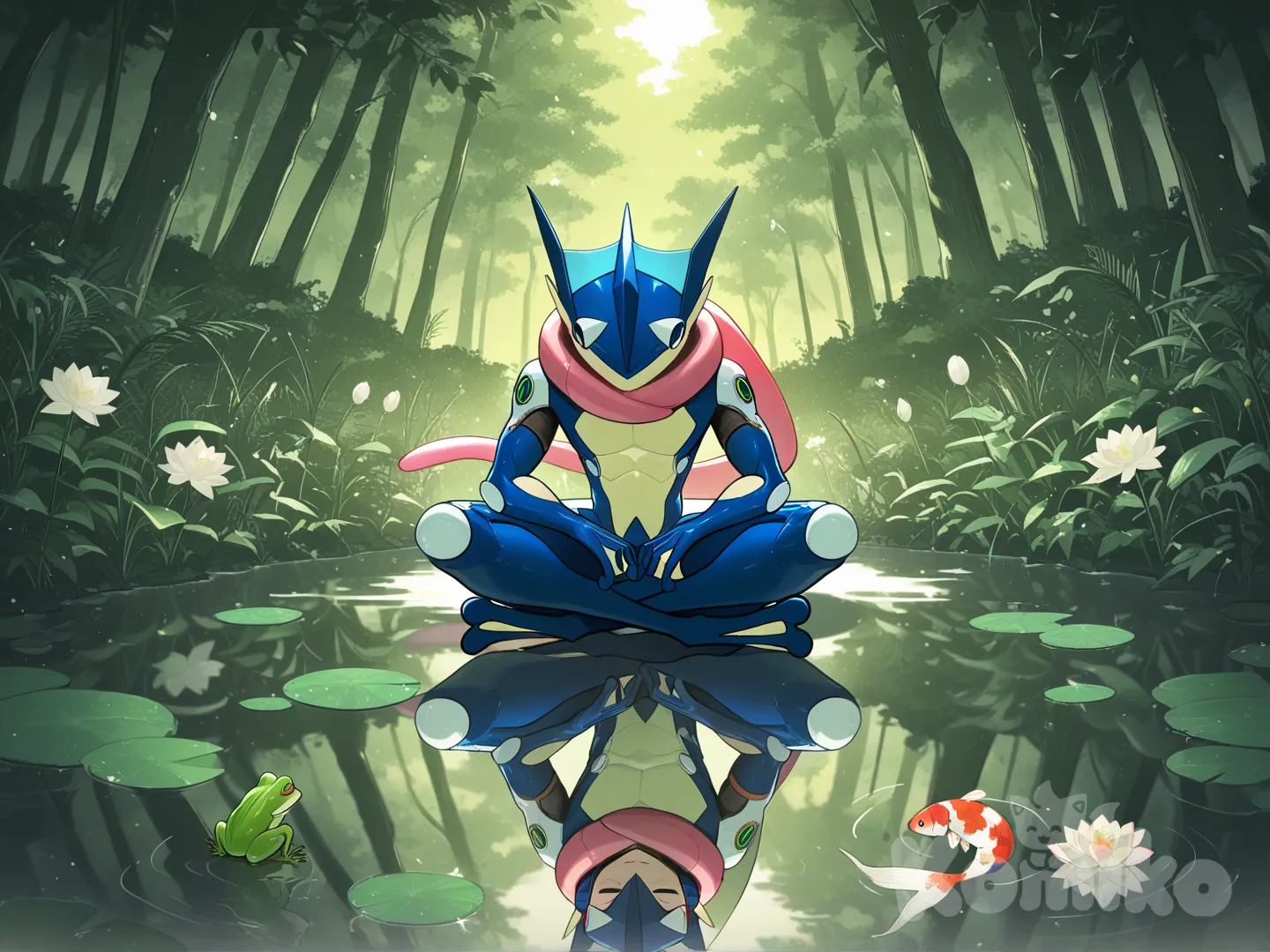 Greninja meditating in a pawn