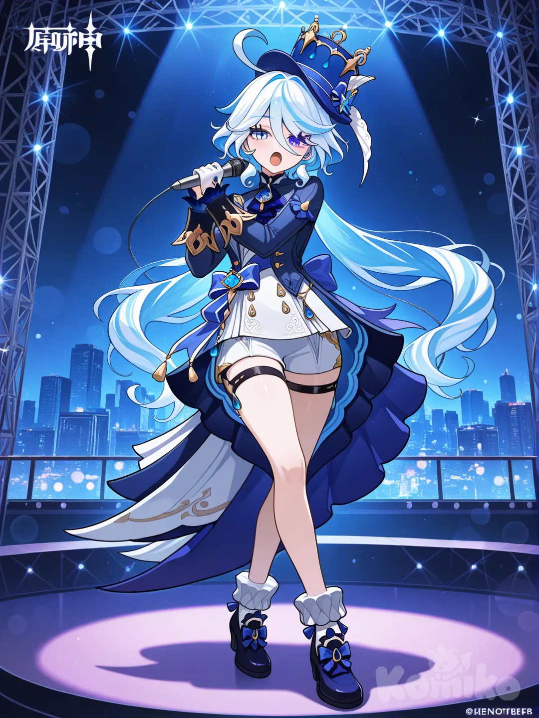 Furina singing on stage