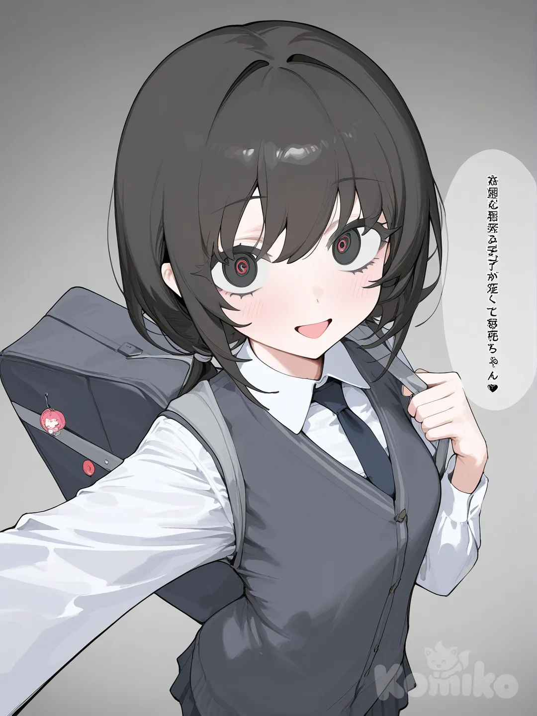 1girl, [vibrant-anime-style], selfie, school uniform, school bag, yandere, dress shirt