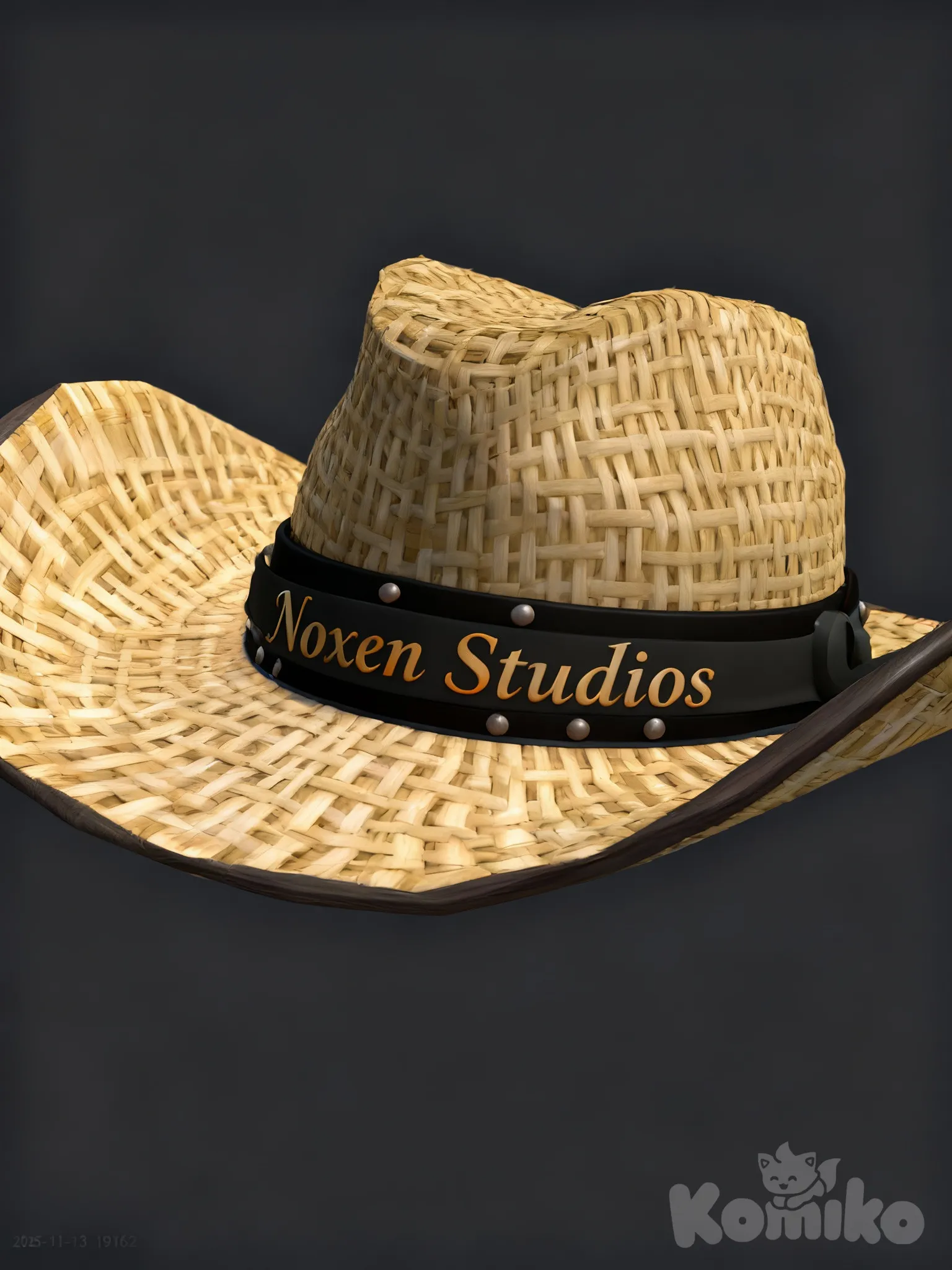 roblox, preciso criar um modelo 3d de um chapeu de cowboy com uma fita preta escrita Noxen Studios, Captura de ecrã 2025-11-13 191612