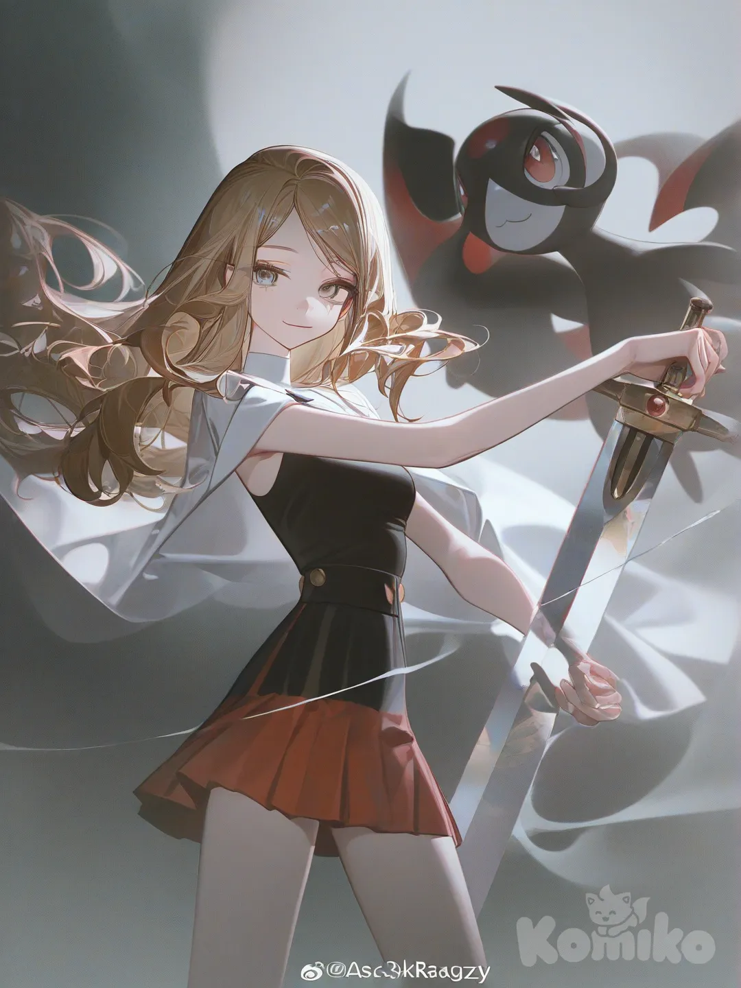 @Serena_(Pokemon), [high-contrast-glossy-style], holding sword, smile