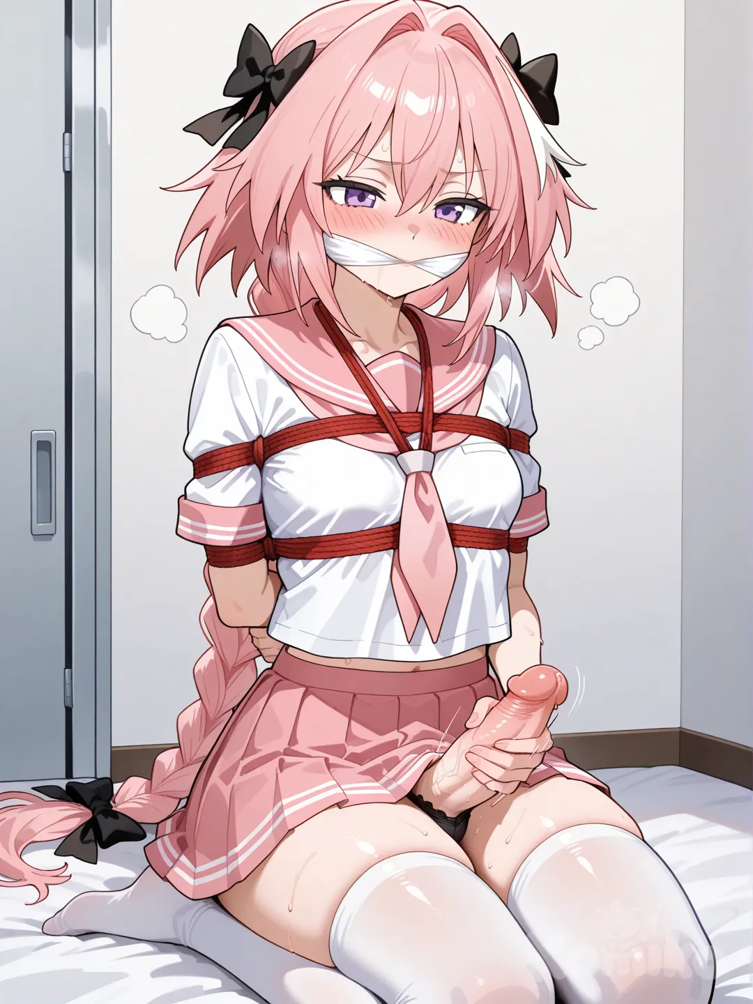 rimuru tempest, gag, gagged, cloth gag, over the mouth gag, breast bondage, masturbation, futanari, futa with futa, astolfo (sailor paladin) (fate)