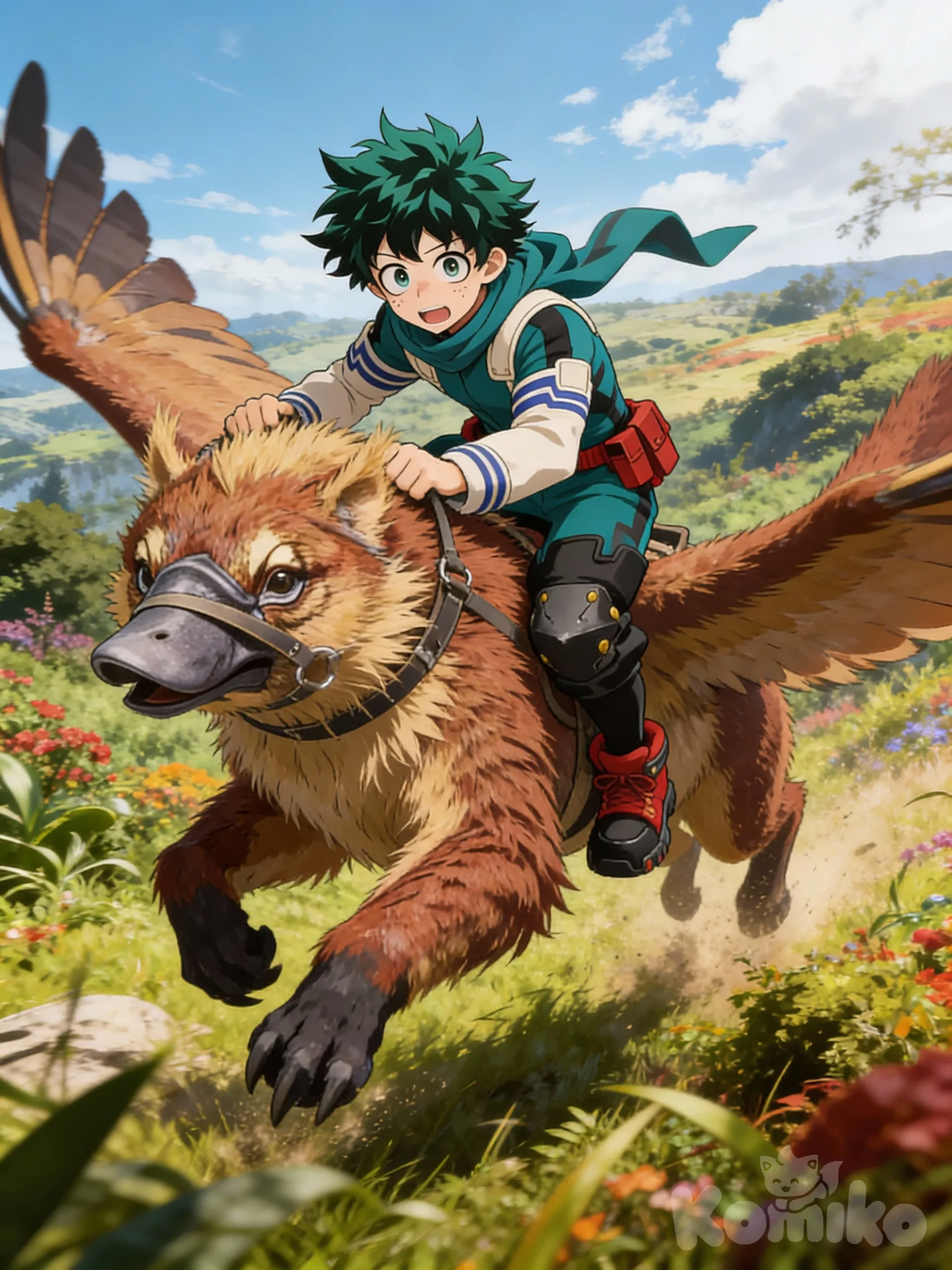 @Midoriya_Izuku cabalgando a la criatura, Maewing