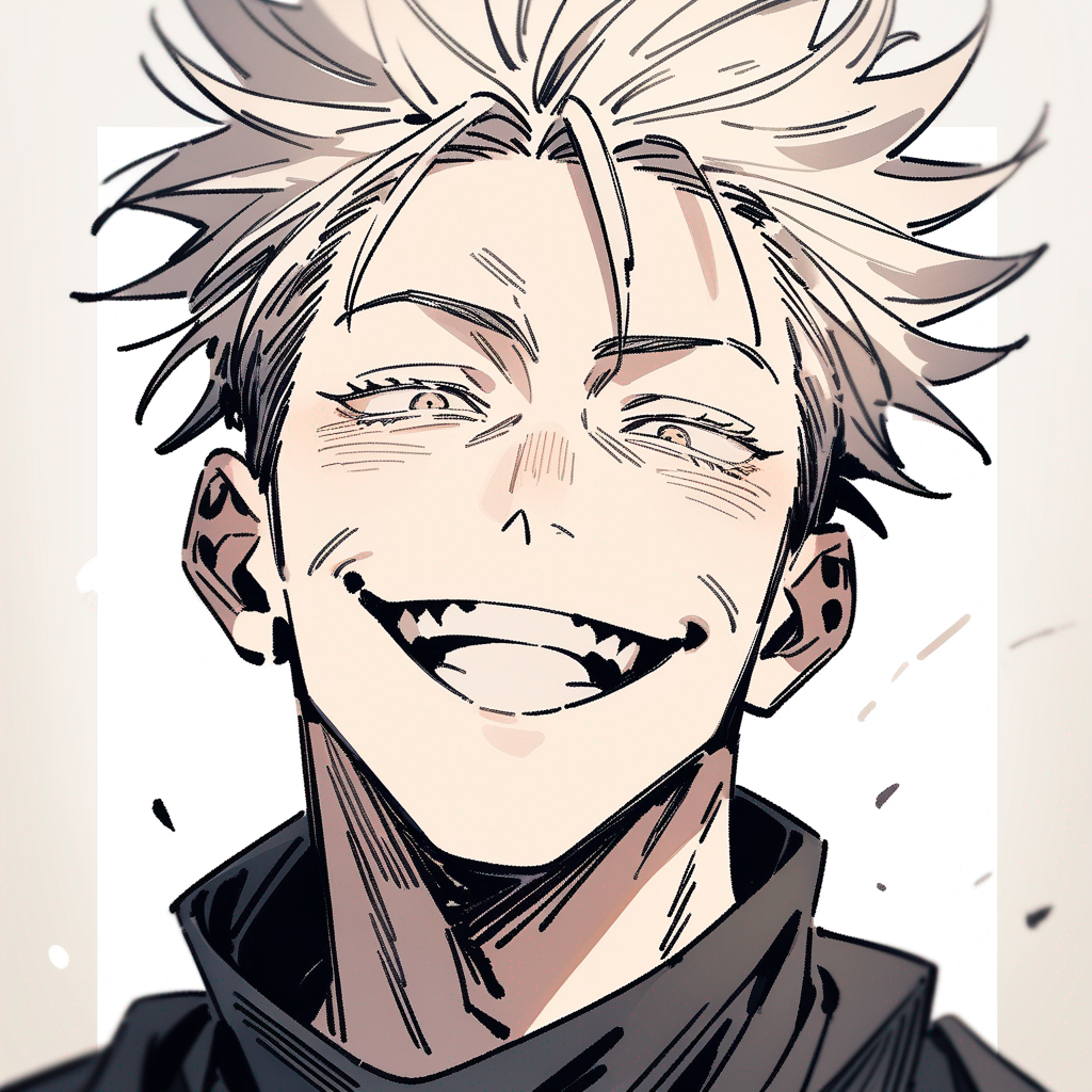 (Jujutsu Kaisen), line sketch, smirk, laughing, Gojou Satoru, headshot
