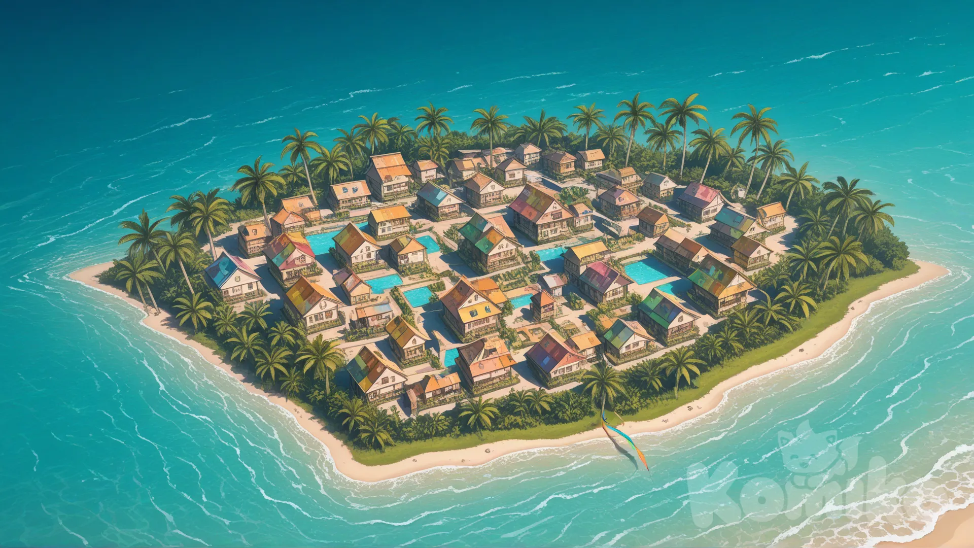 Create a photorealistic image of a breathaking beautifu Thailand Island village, old houses, surrounded by colorful longtailboats decorated with flowers, crystall clear turquoise water, vibrant colors, highly aesthetic, great lighting, extremely perfect composition, a vibrant tissue of hues and textures captured digitally, realistic, captivating, intricately hyper maximalist style, dynamic lighting, superb composition, finest details, highest aesthetics, sharp focus, high contrast, stylized, clear, colorful, ultra quality, whimsical, fantastic, splash art, intricate hyperdetailed, maximalist style, hyper maximalist style, concept art, sharp focus, harmony, serenity, calm, mysterious glow, dynamic lighting, superb composition, sharp focus, high contrast, stylized, clear, colorful, ultra quality, DB4RZ, DB4RZ style painting, NeoPigma, in the style of cksc, anime, cyberpunk, a award winning, view from above