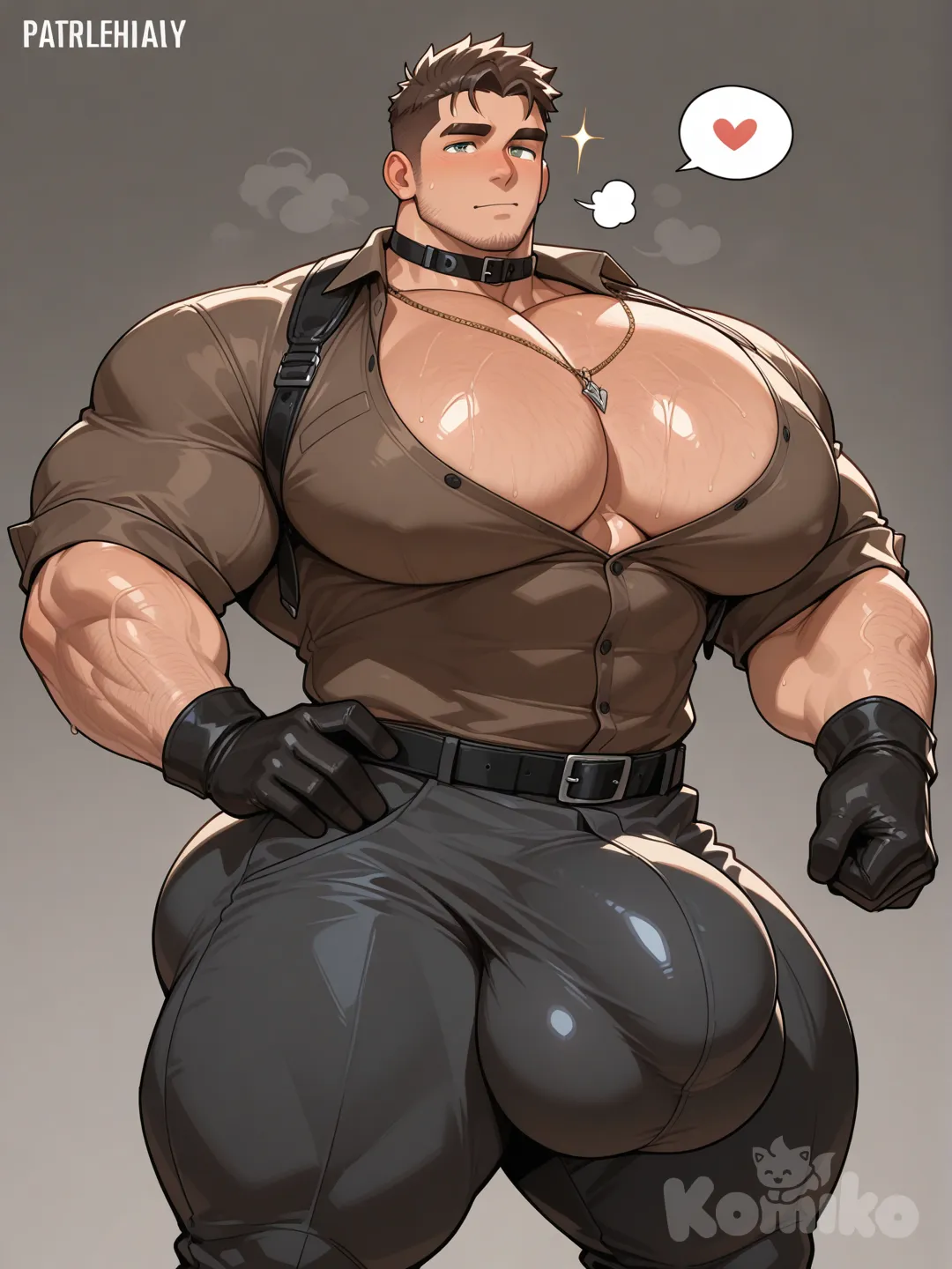 #NSFW 1 male bara himbo with massive man boobs, a monsterous bulge in his pants, monsterously big balls, and giant ass #NSFW