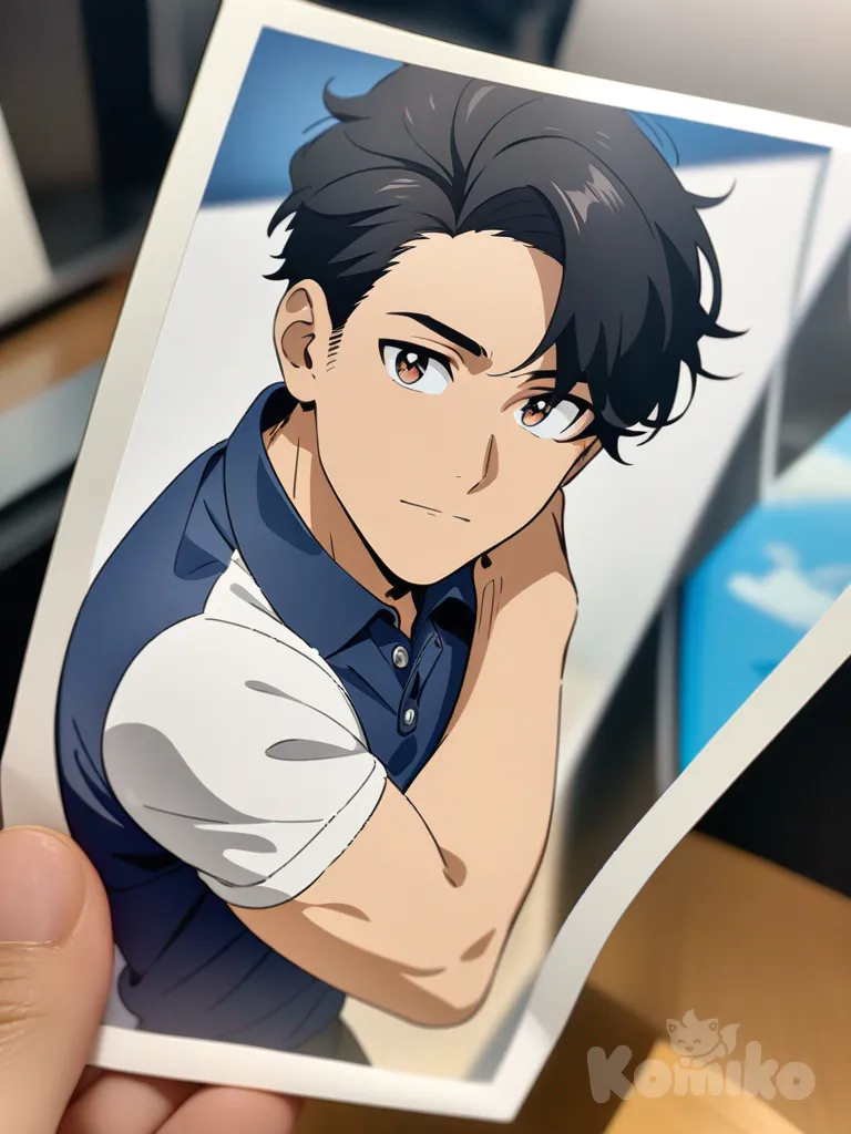 anime boy, handsome character, anime art style, 1boy, polo shirt, upper body, photo (medium)