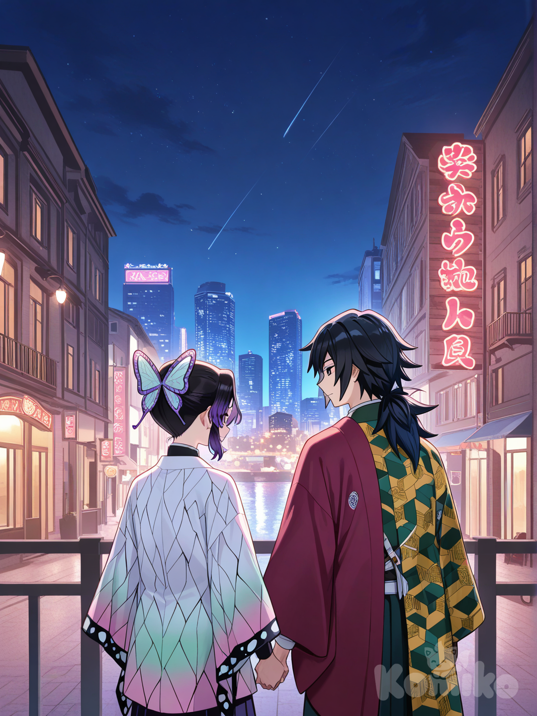 Gyiu and Shinobu gathering at night