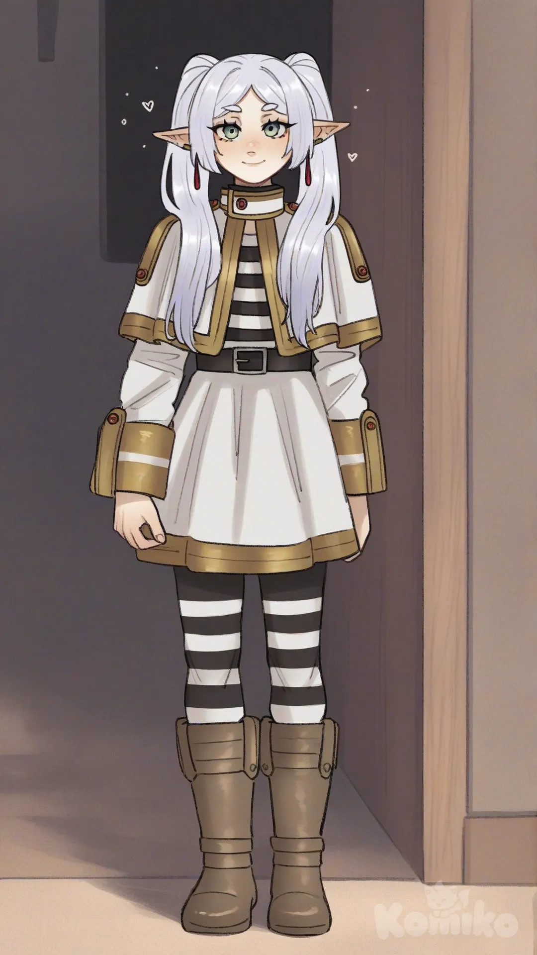 @Frieren, [soft-shaded-moe-style], full body, smile