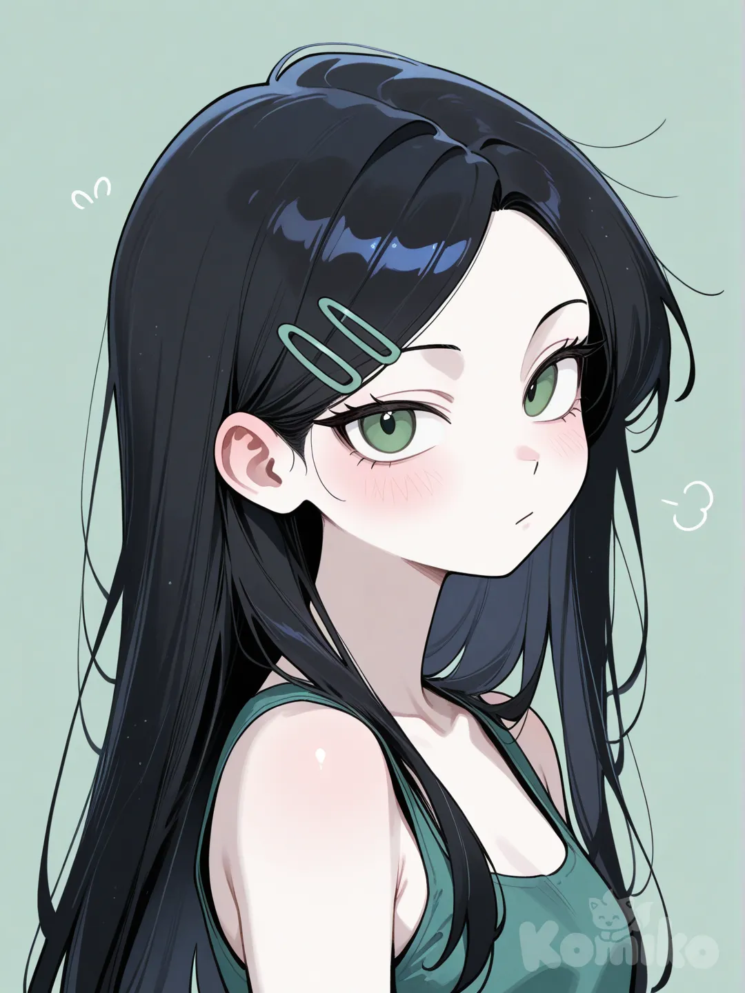 marcy wu, amphibia, 1girl, black hair, short hair, long hair, hairclip, [glossy-anime-style]
