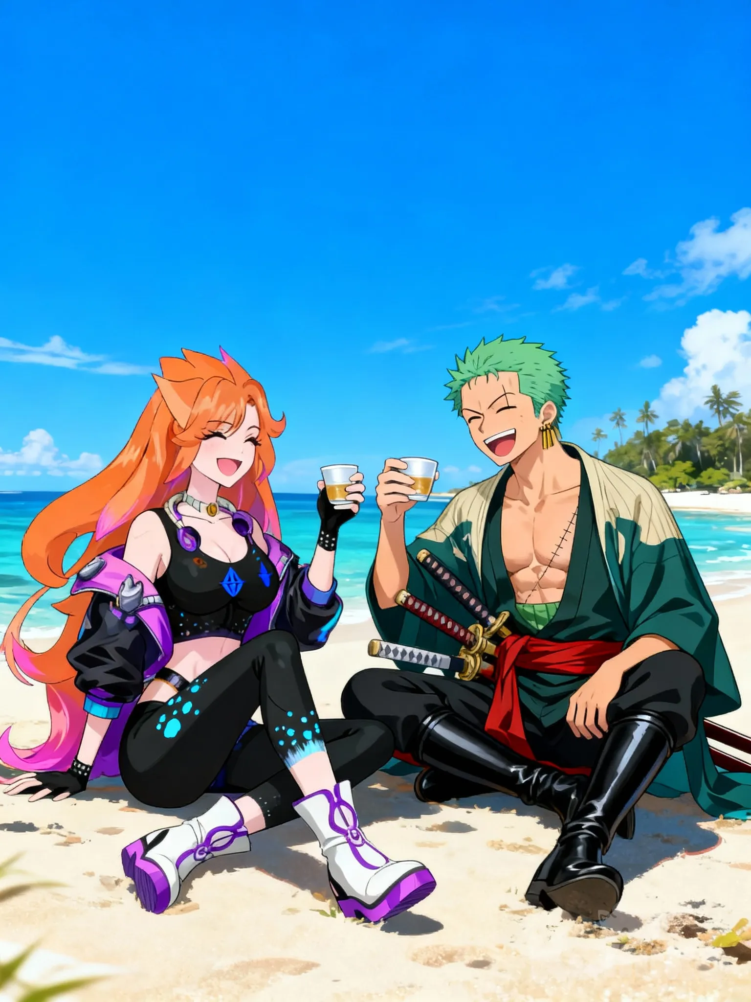 I found this strong guy on this remote island where I was training, we decided to drink sake.