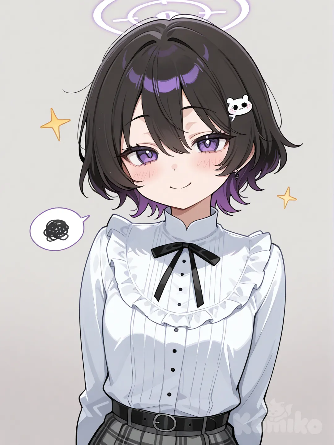 Garota fofa, anime, auréola, roxa