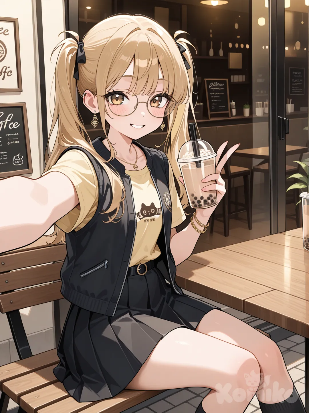 outside the cafe selfie