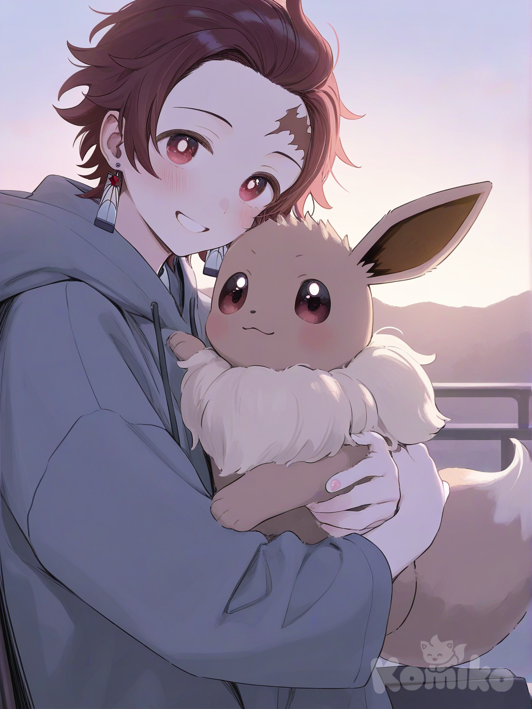 tanjiro and eevee selfie