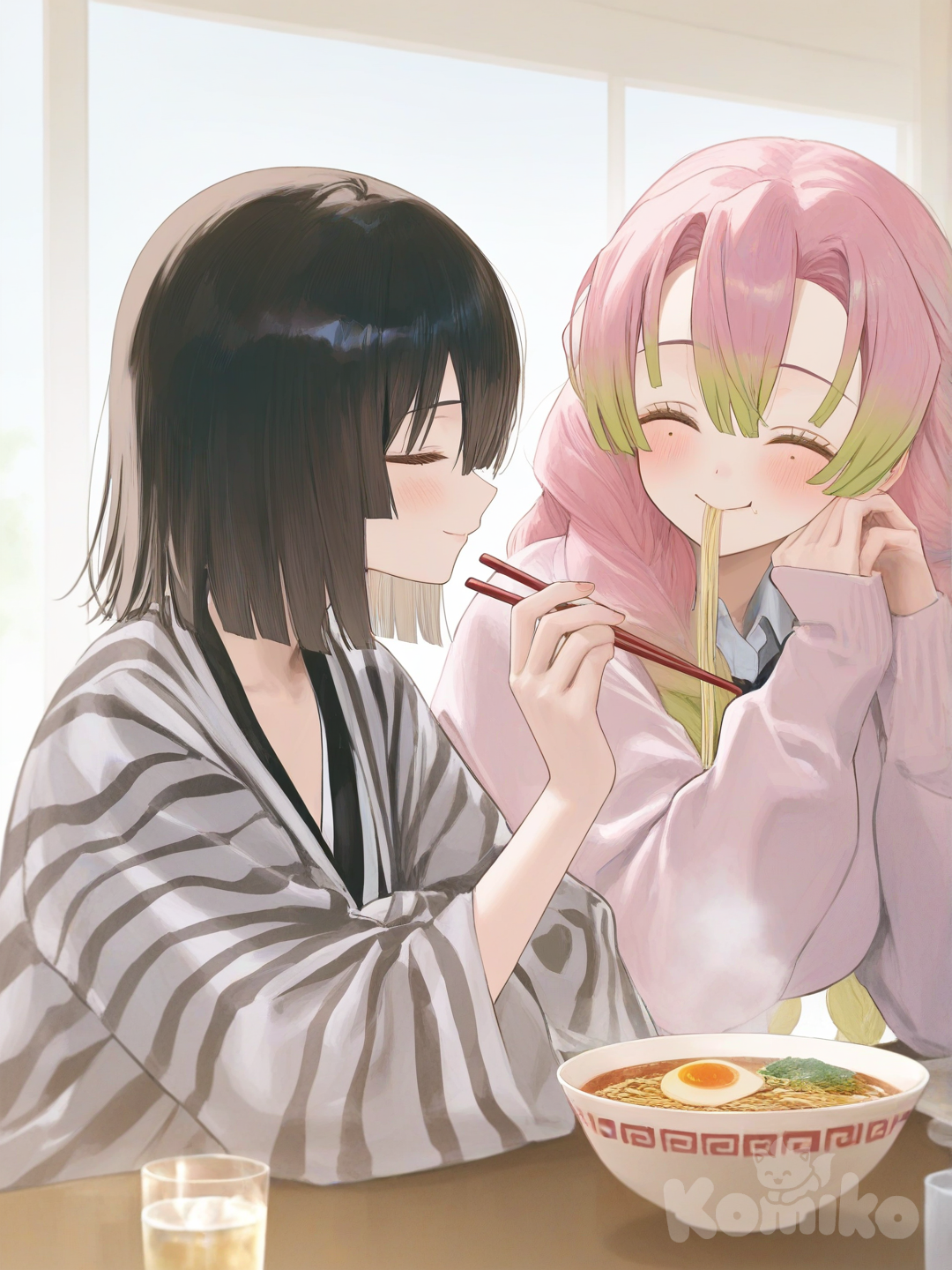 obamitsu eating ramen together
