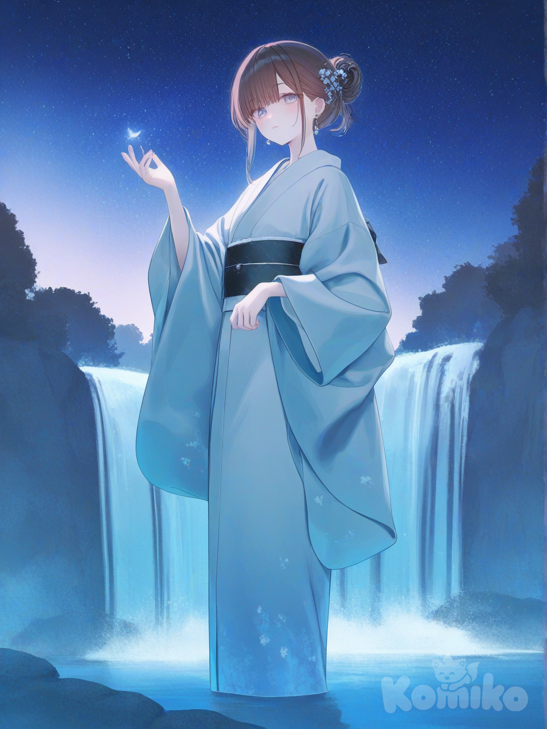 standing in a lake at night