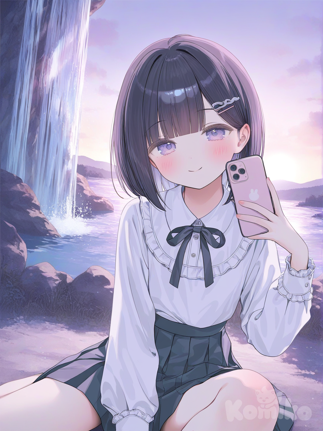 selfie in front of a waterfall