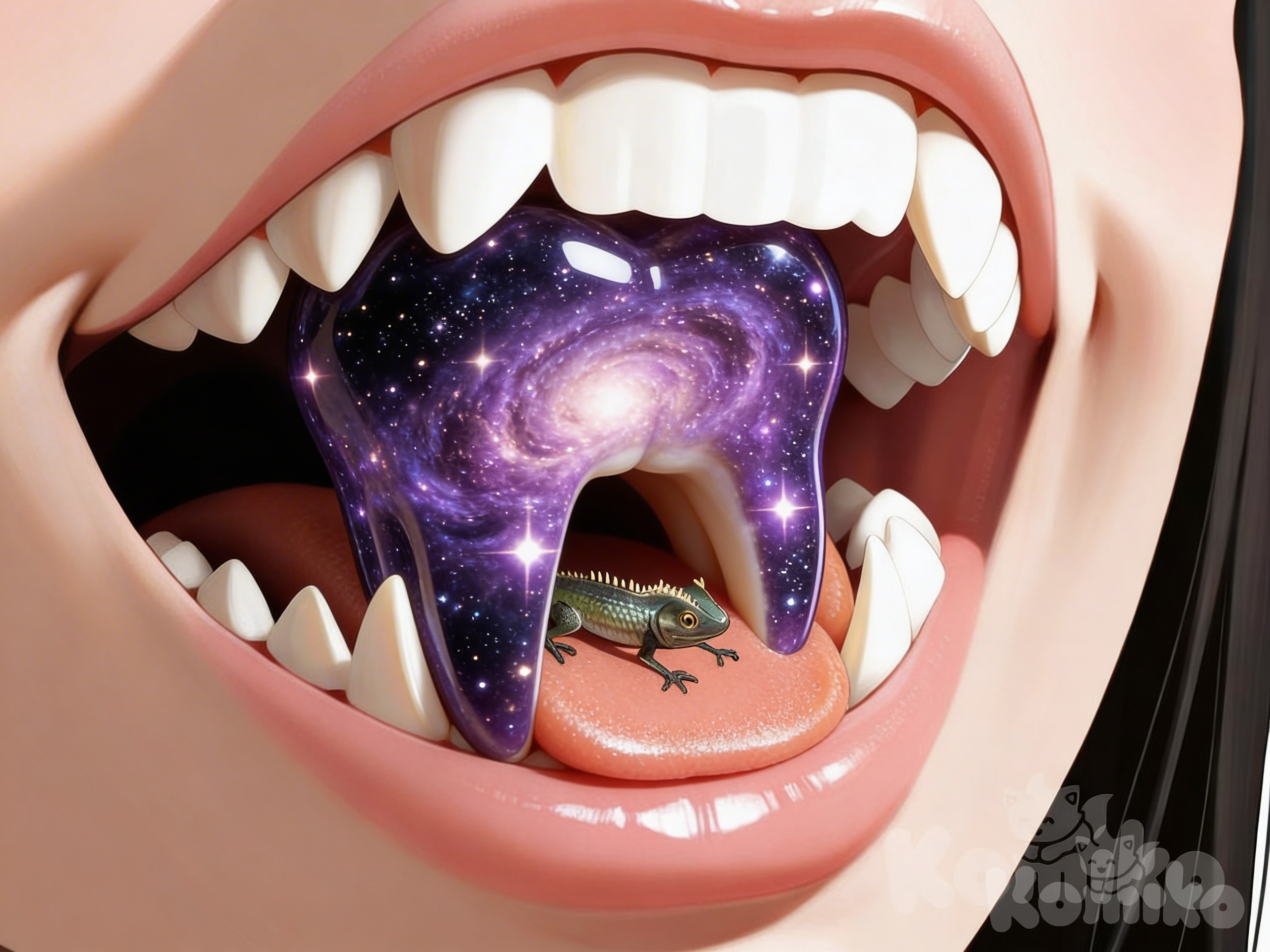 A galactic tooth in her mouth
